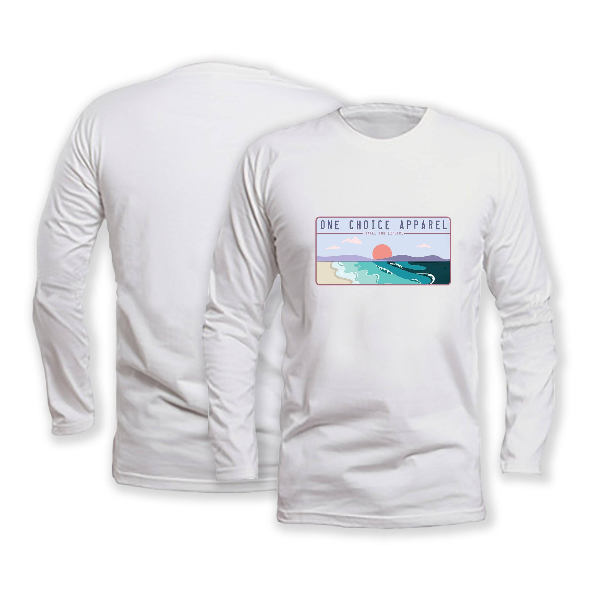 Beach Scene - Long Sleeve Organic Cotton T-Shirt - Front Print - One Choice Apparel
