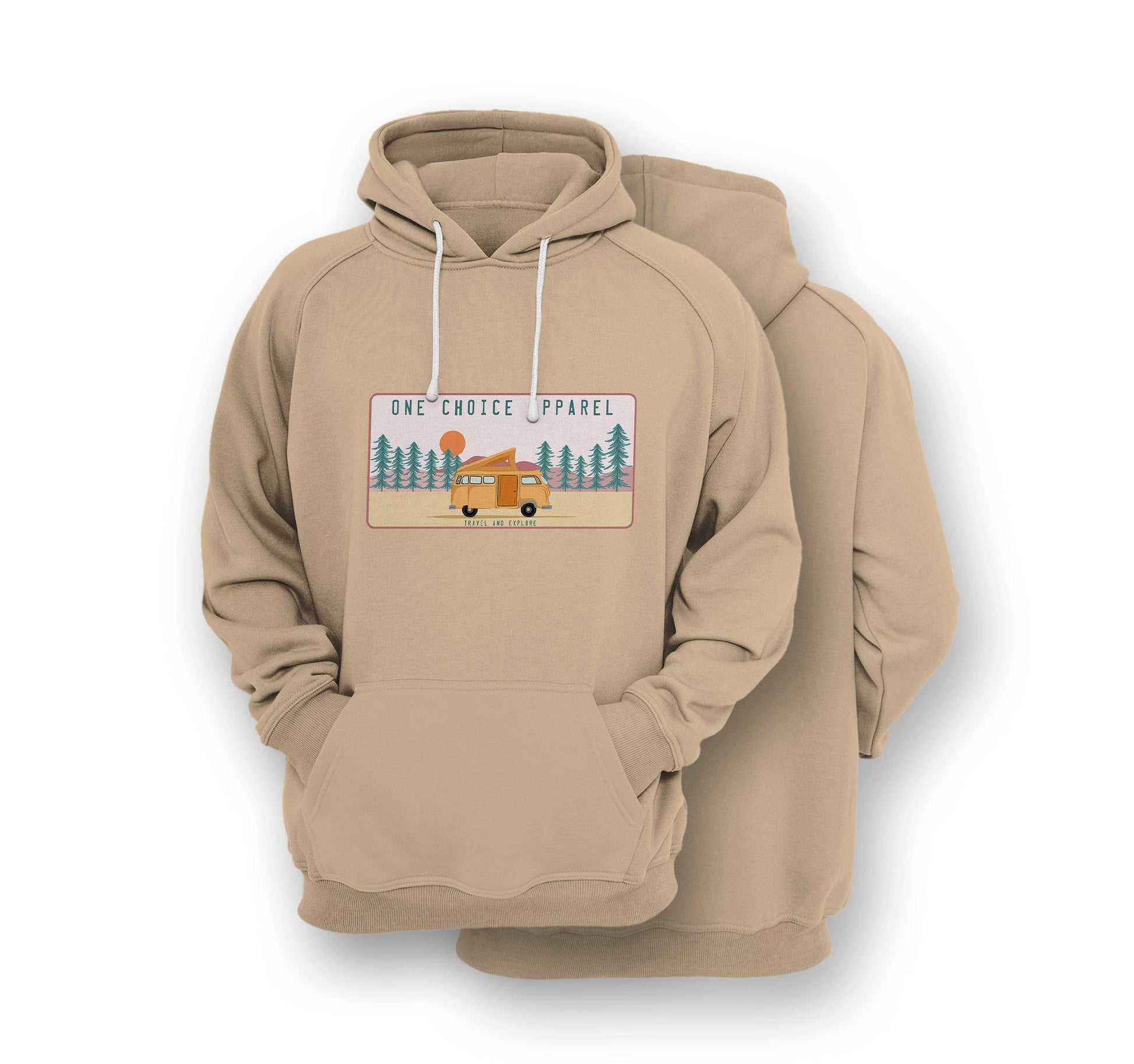 Sustainable Hoodie - Campervan Scene - Front Print - One Choice Apparel