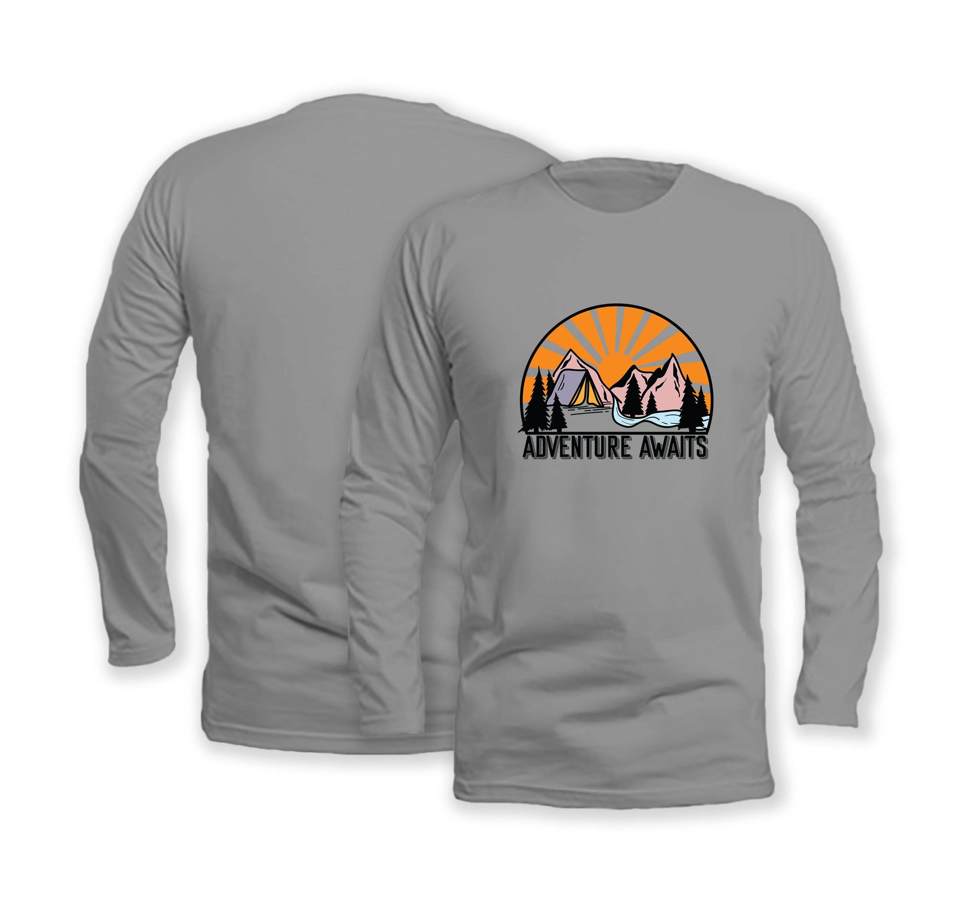 Adventure Awaits - Long Sleeve Organic Cotton T-Shirt - Front Print - One Choice Apparel