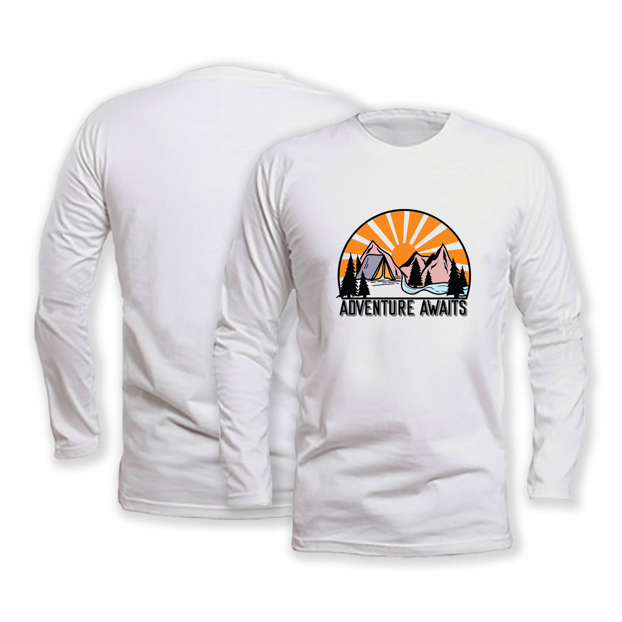 Adventure Awaits - Long Sleeve Organic Cotton T-Shirt - Front Print - One Choice Apparel