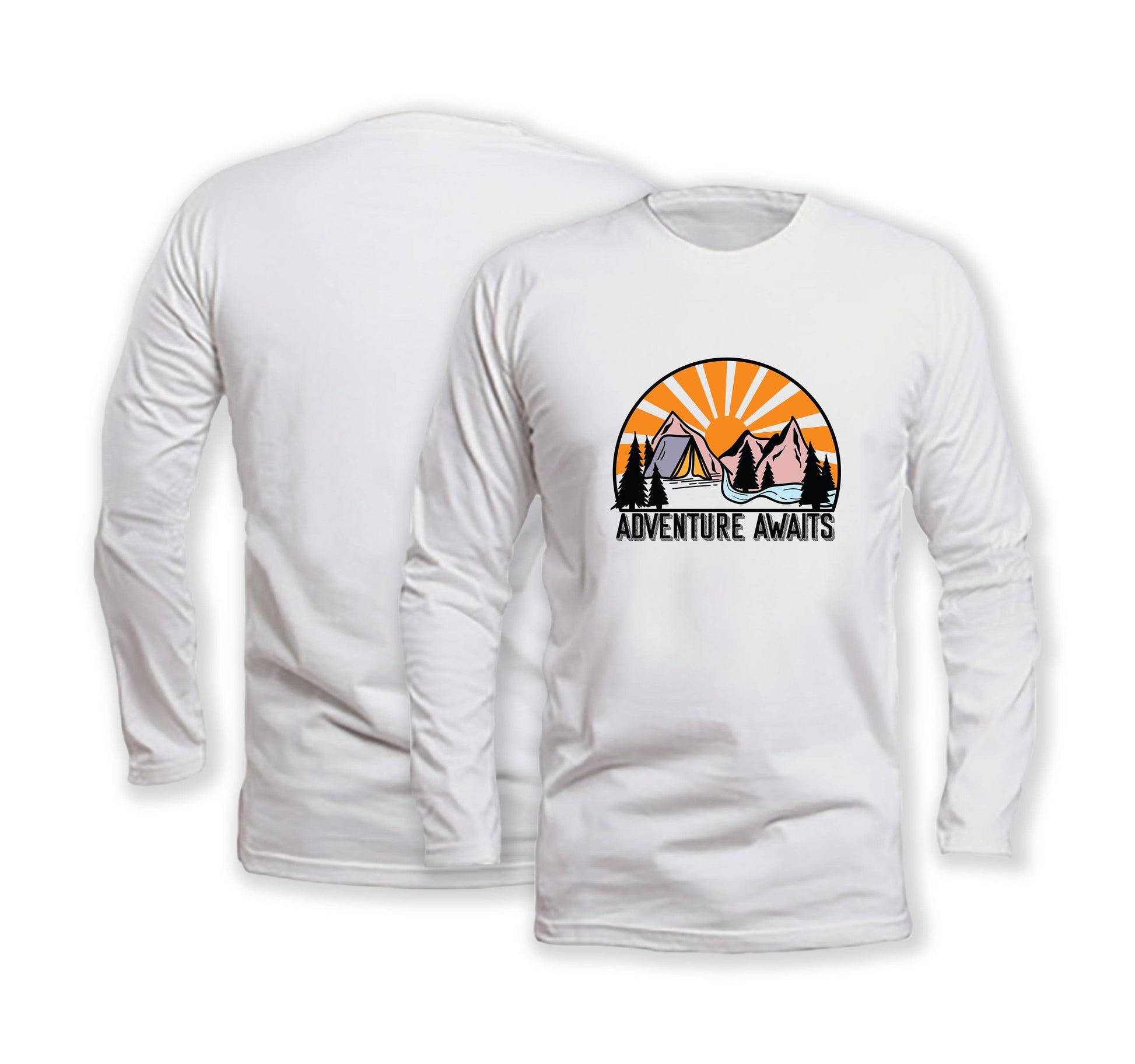 Adventure Awaits - Long Sleeve Organic Cotton T-Shirt - Front Print - One Choice Apparel