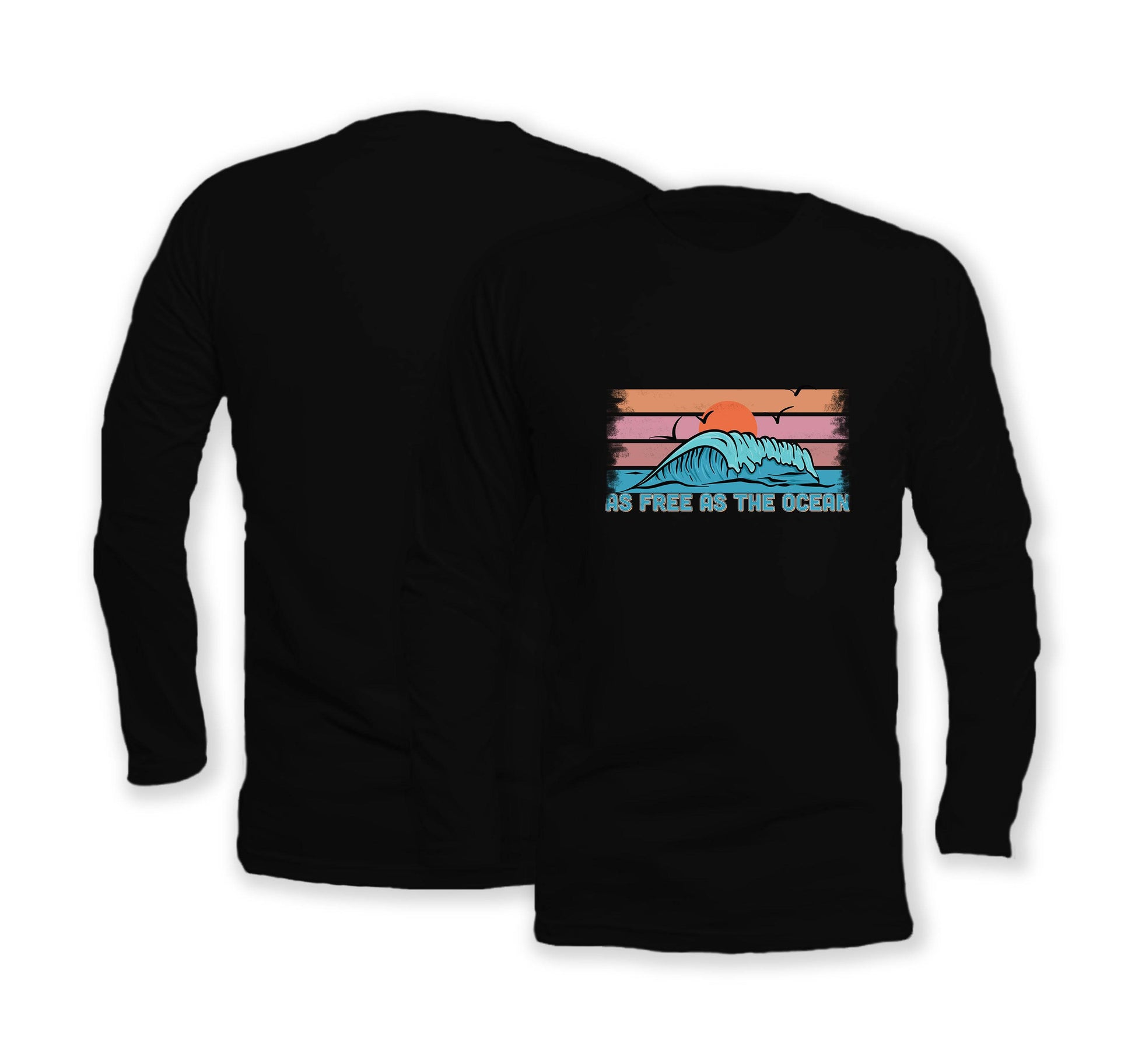 As Free As The Ocean - Long Sleeve Organic Cotton T-Shirt - Front Print - One Choice Apparel