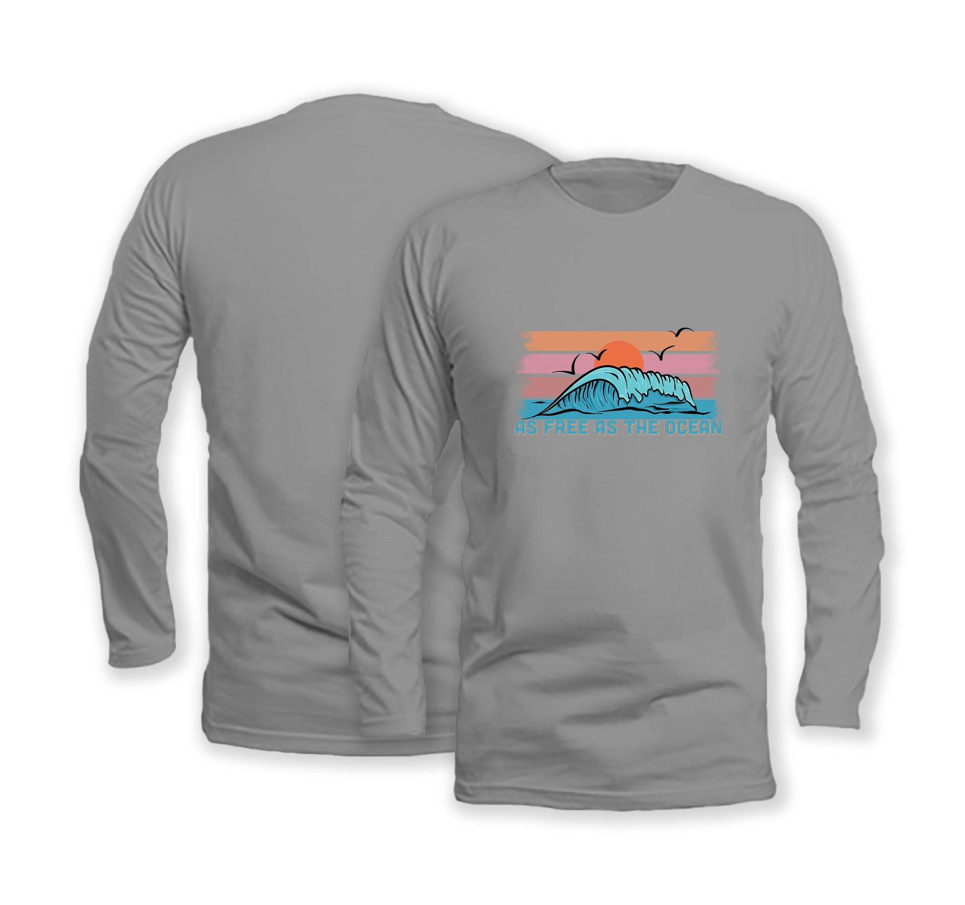 As Free As The Ocean - Long Sleeve Organic Cotton T-Shirt - Front Print - One Choice Apparel