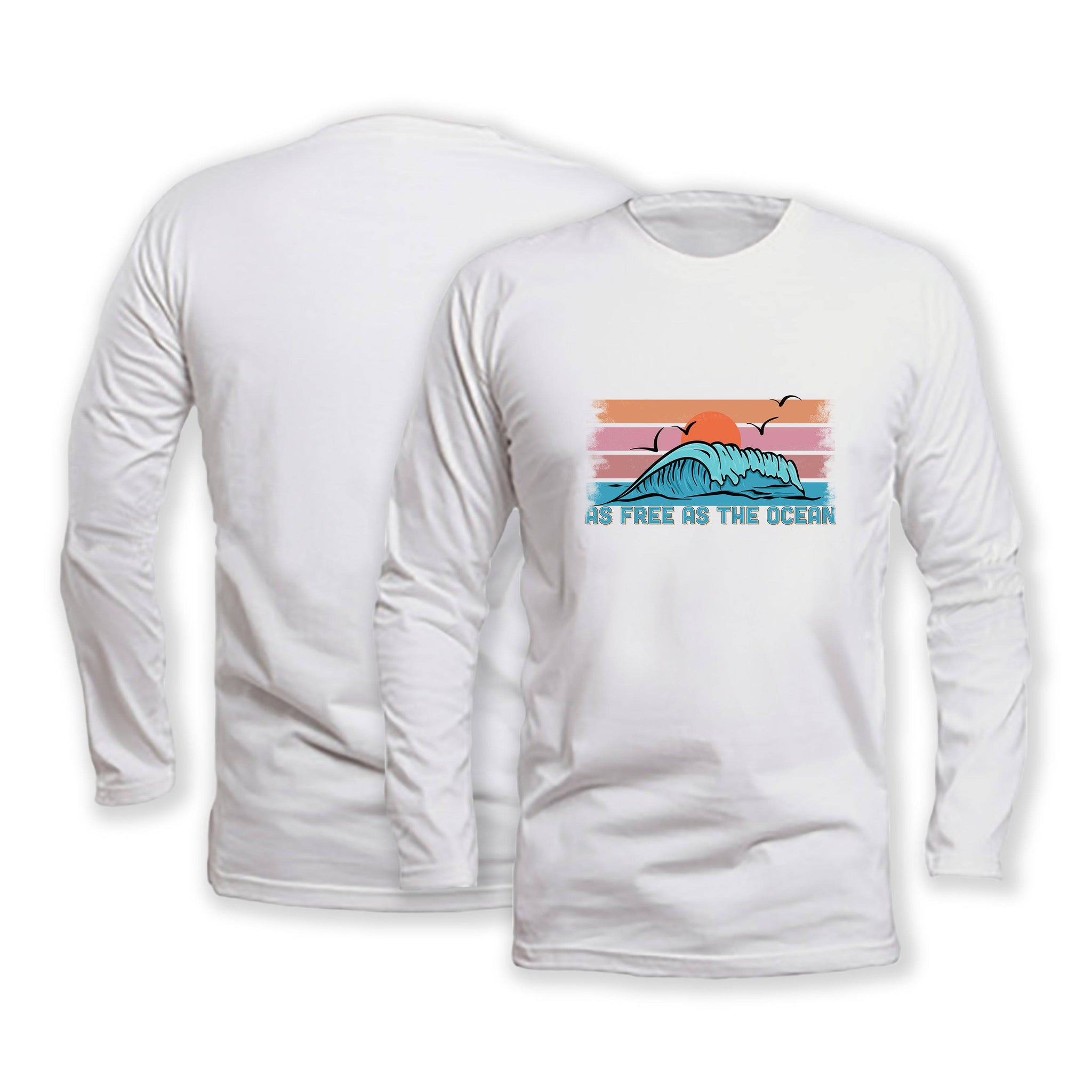 As Free As The Ocean - Long Sleeve Organic Cotton T-Shirt - Front Print - One Choice Apparel