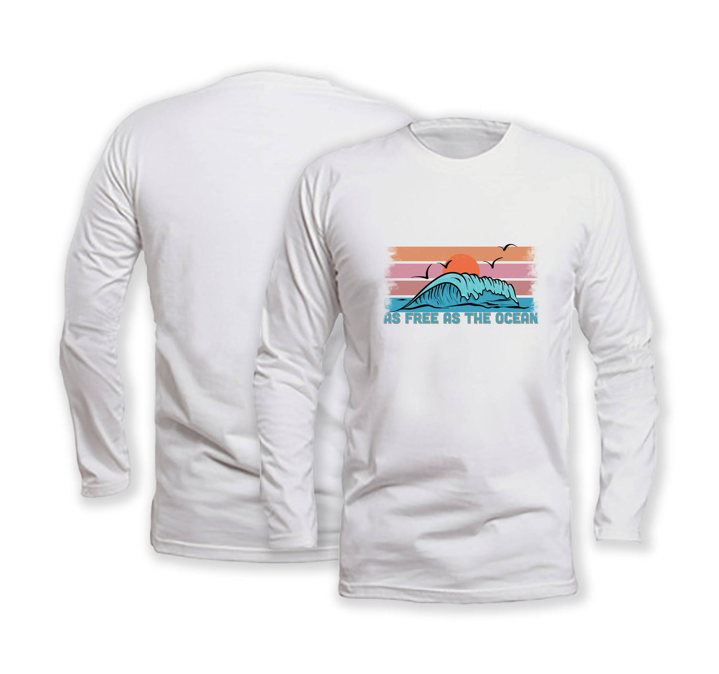As Free As The Ocean - Long Sleeve Organic Cotton T-Shirt - Front Print - One Choice Apparel