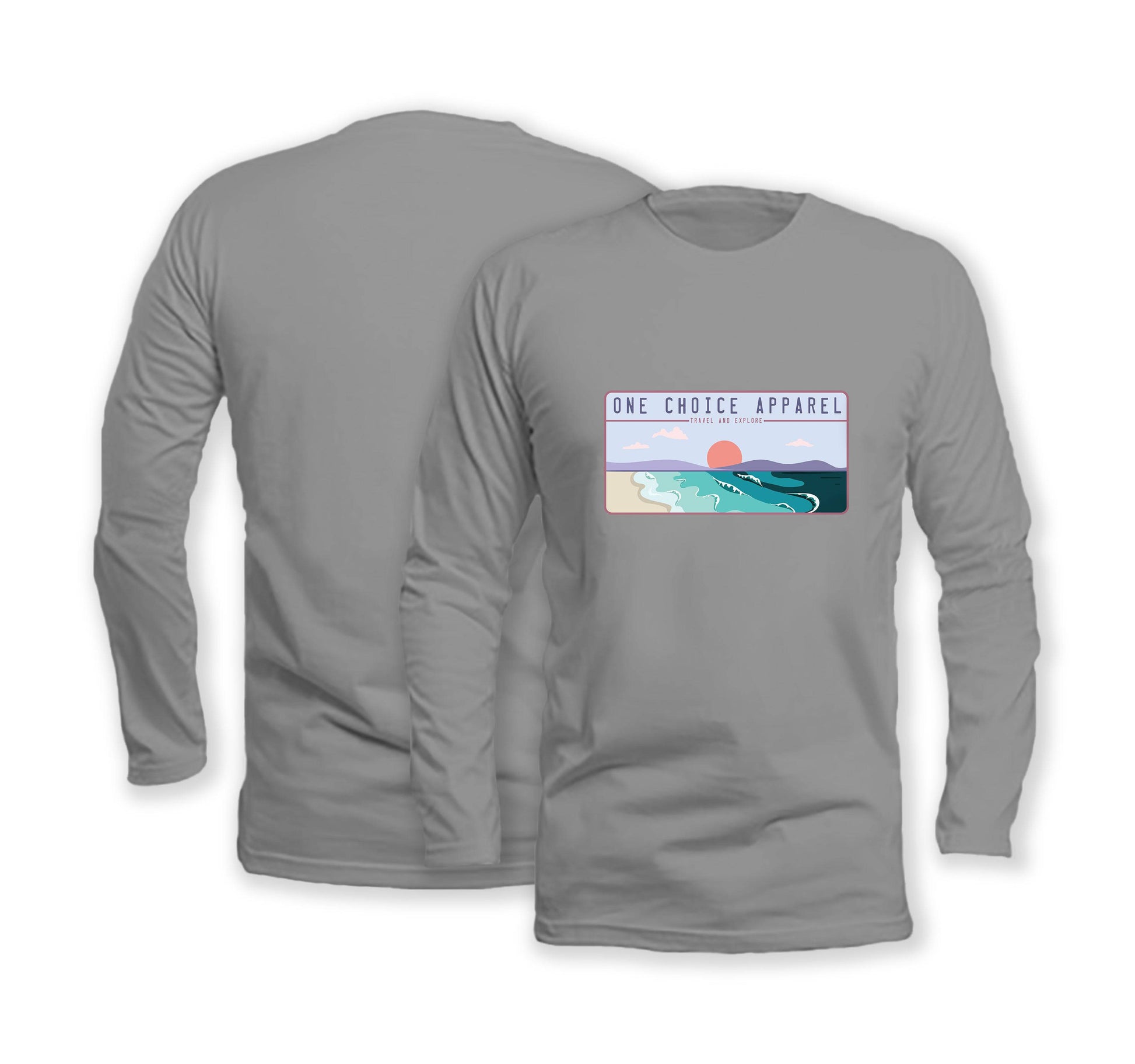 Beach Scene - Long Sleeve Organic Cotton T-Shirt - Front Print - One Choice Apparel