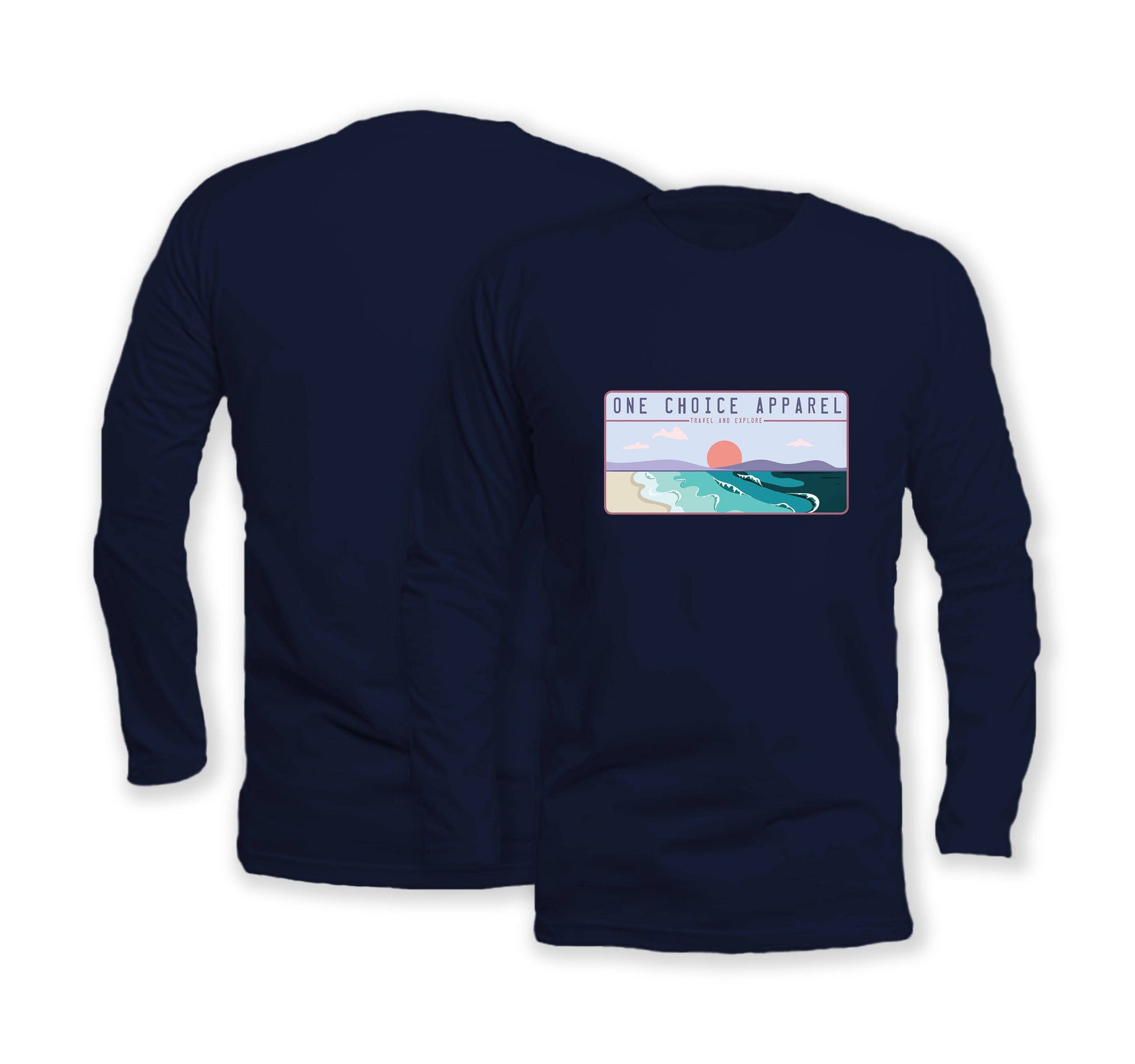 Beach Scene - Long Sleeve Organic Cotton T-Shirt - Front Print - One Choice Apparel