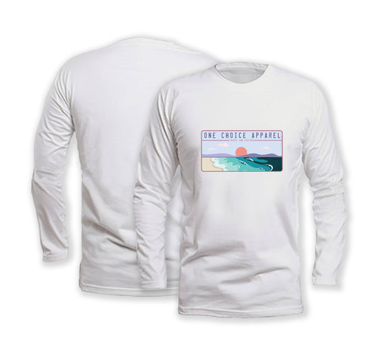 Beach Scene - Long Sleeve Organic Cotton T-Shirt - Front Print - One Choice Apparel