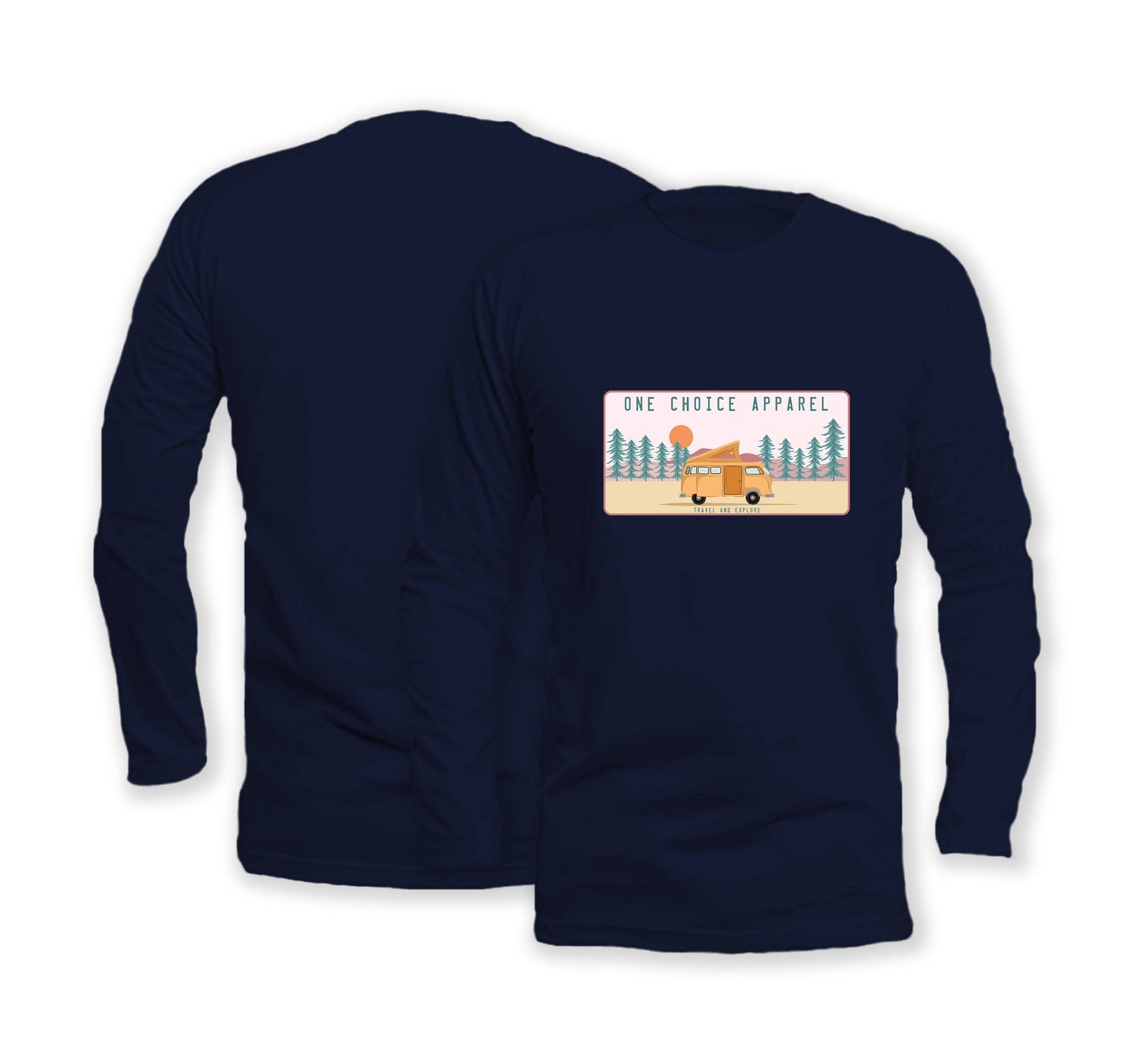 Campervan Scene - Long Sleeve Organic Cotton T-Shirt - Front Print - One Choice Apparel