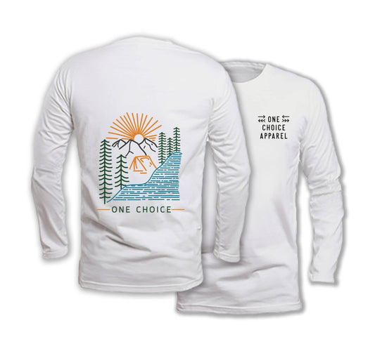 Camping Scene - Long Sleeve Organic Cotton T-Shirt - One Choice Apparel