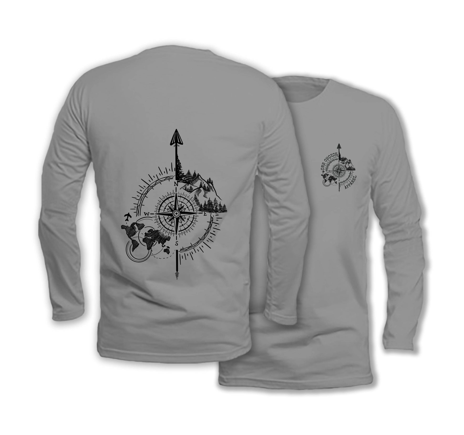 Compass - Long Sleeve Organic Cotton T-Shirt - One Choice Apparel