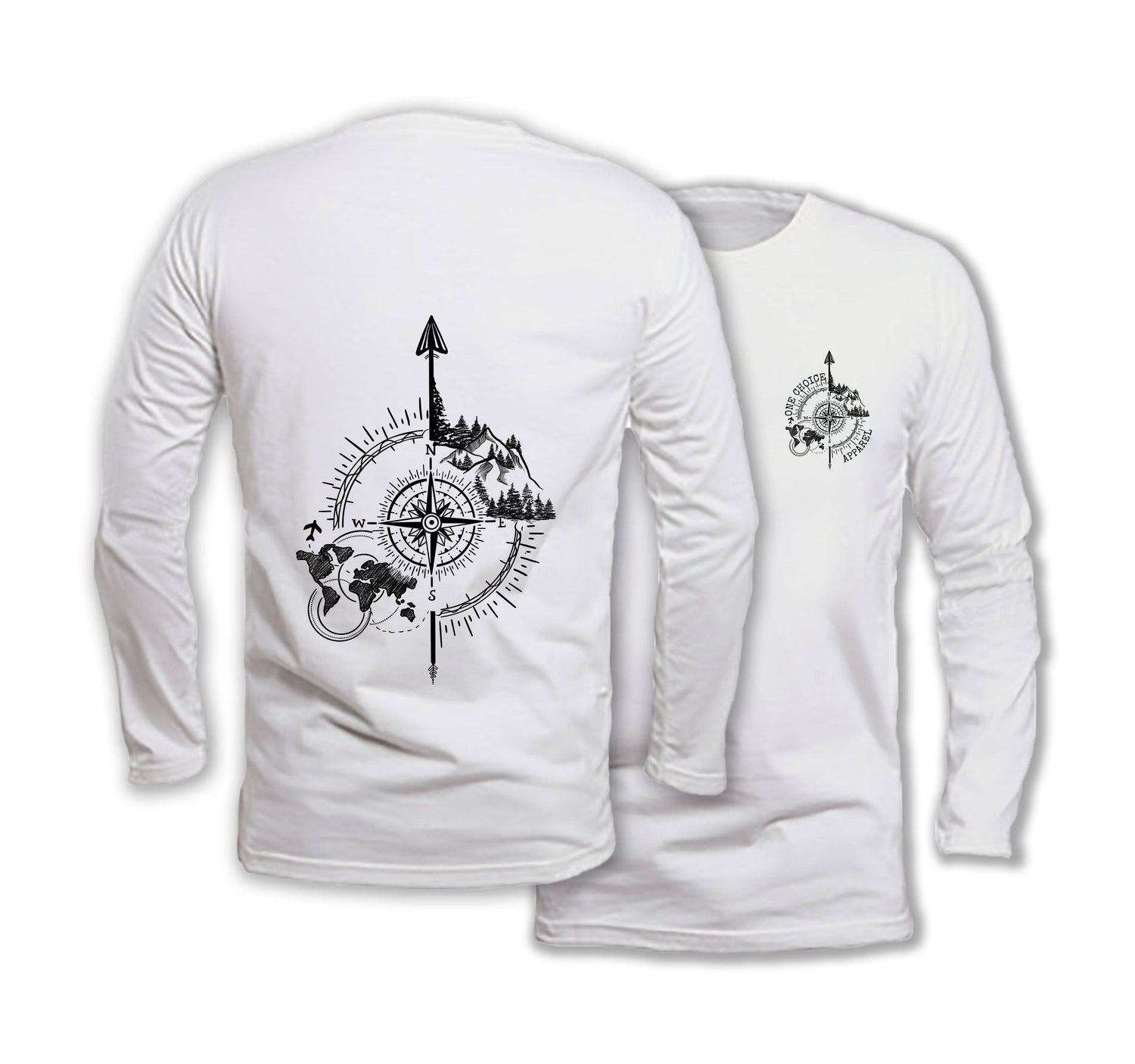 Compass - Long Sleeve Organic Cotton T-Shirt - One Choice Apparel