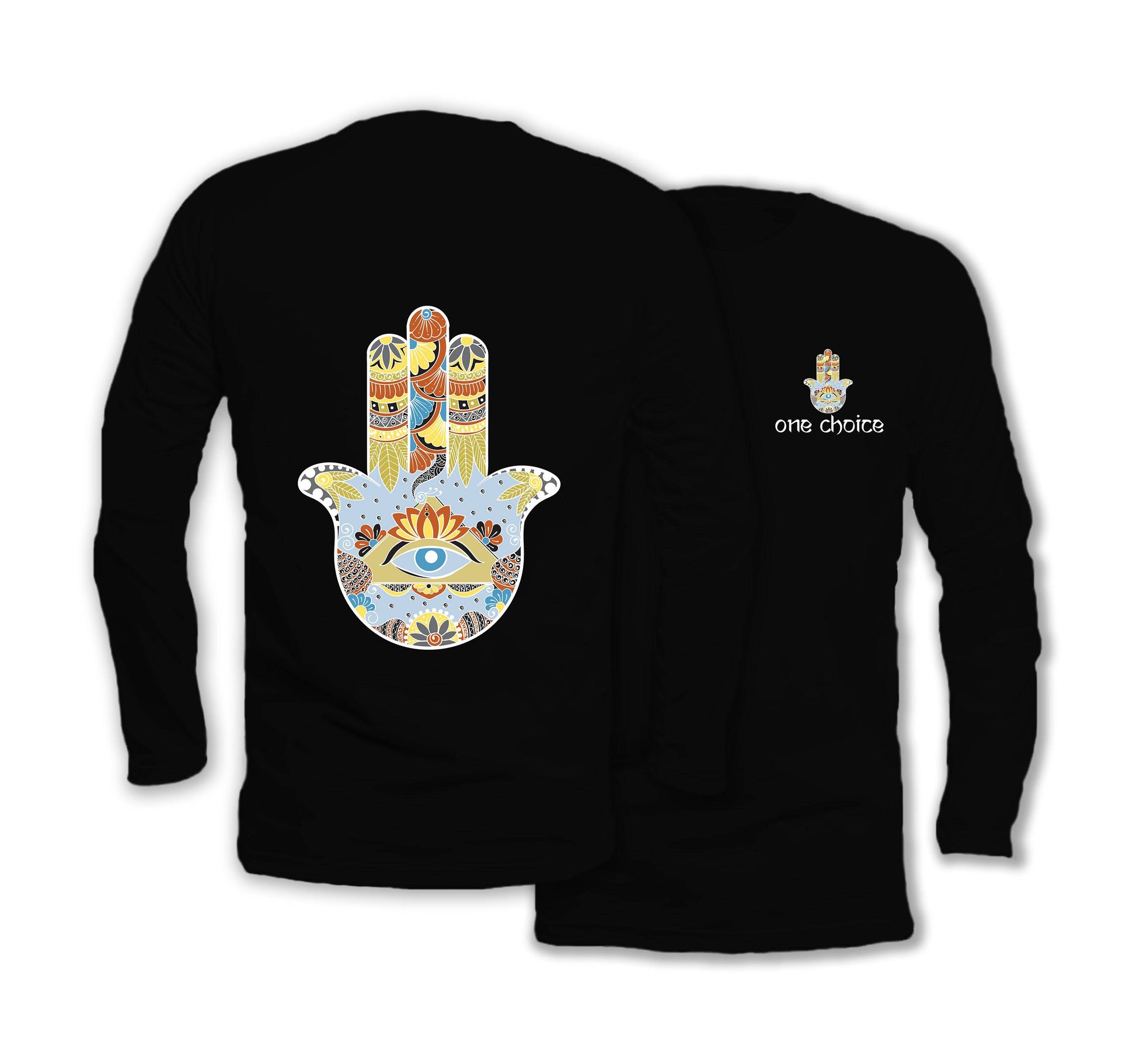 Hamsa Symbol - Long Sleeve Organic Cotton T-Shirt - One Choice Apparel