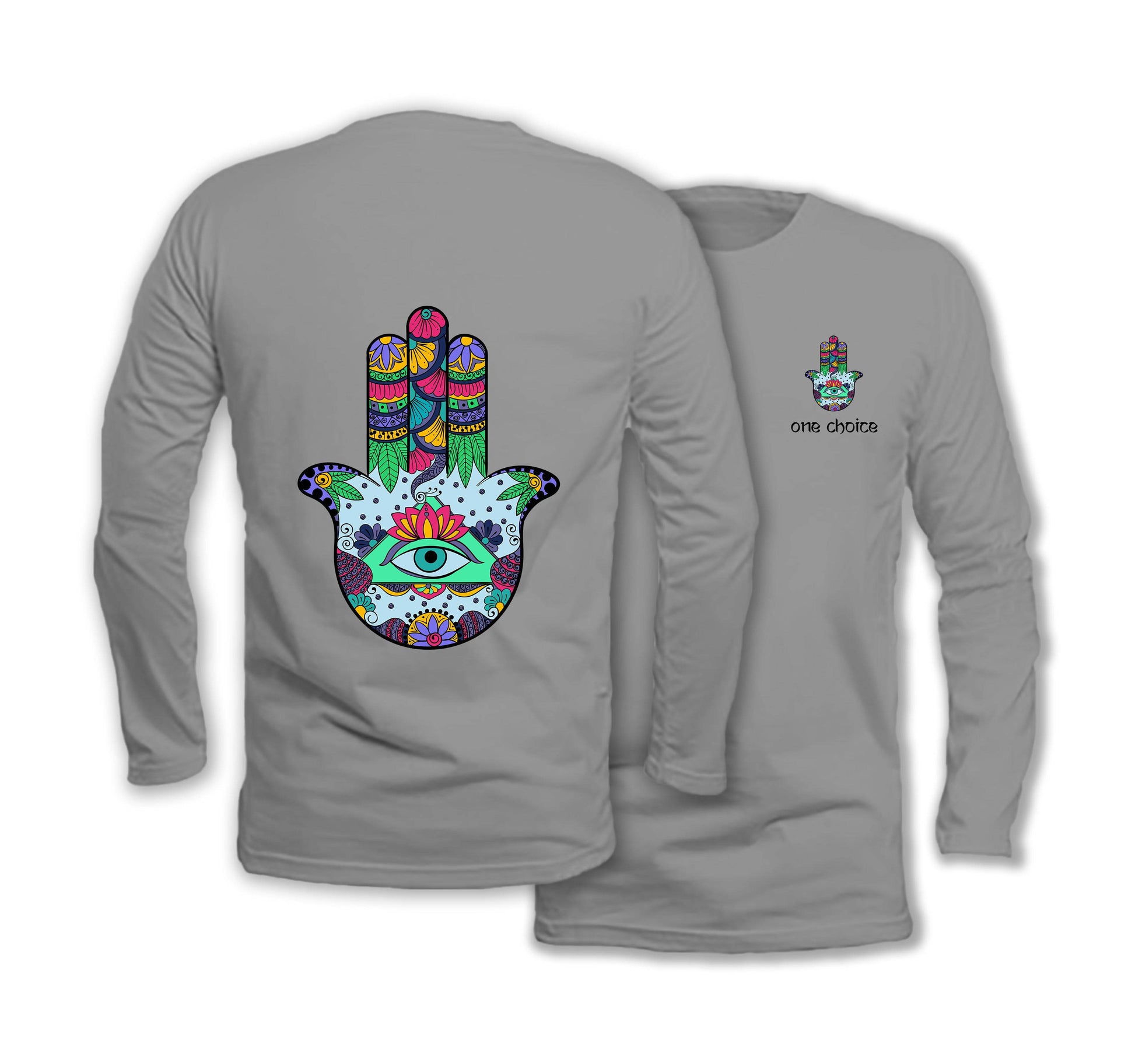 Hamsa Symbol - Long Sleeve Organic Cotton T-Shirt - One Choice Apparel