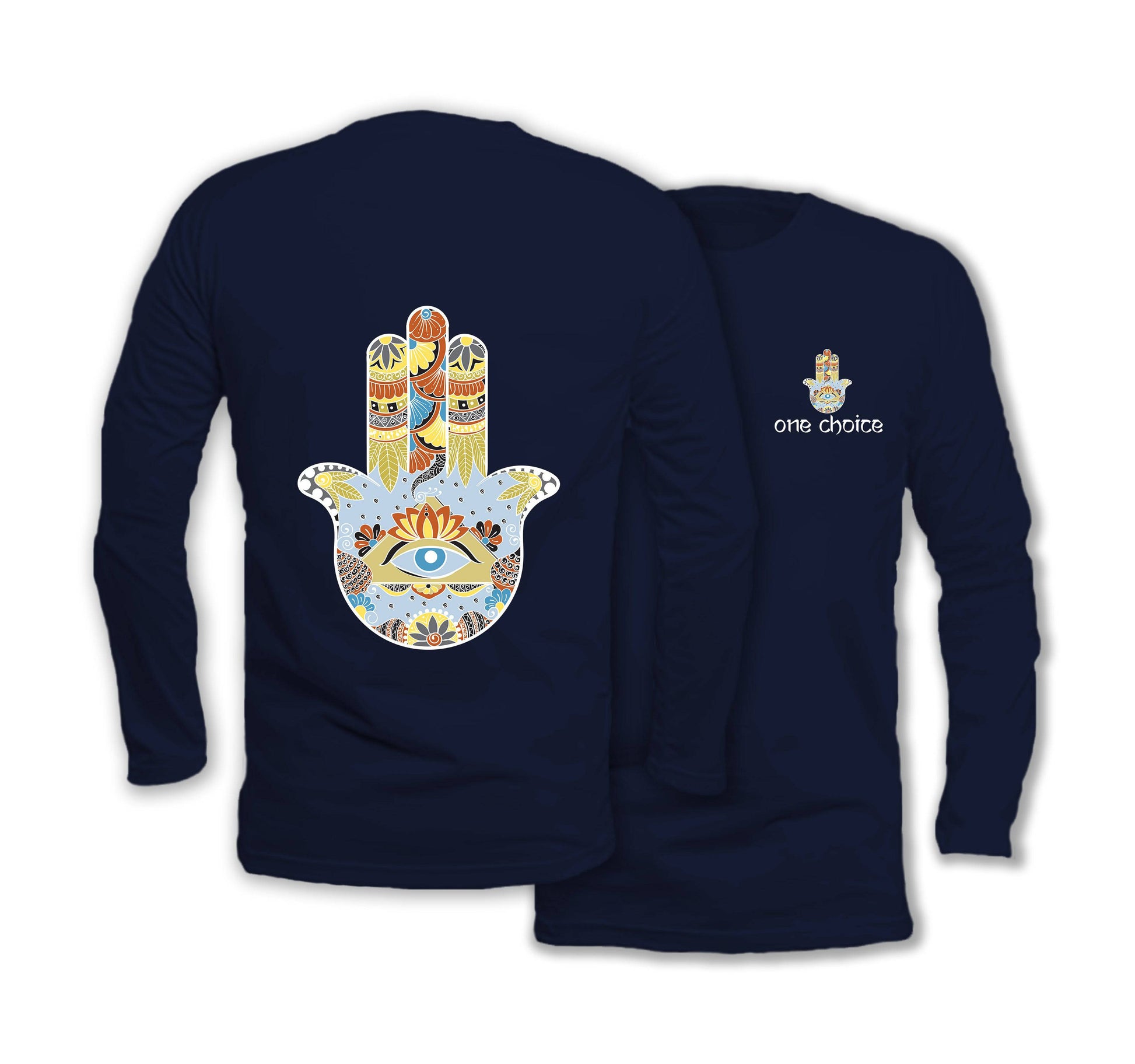 Hamsa Symbol - Long Sleeve Organic Cotton T-Shirt - One Choice Apparel