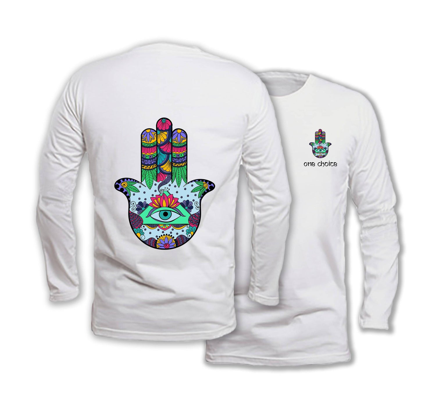 Hamsa Symbol - Long Sleeve Organic Cotton T-Shirt - One Choice Apparel