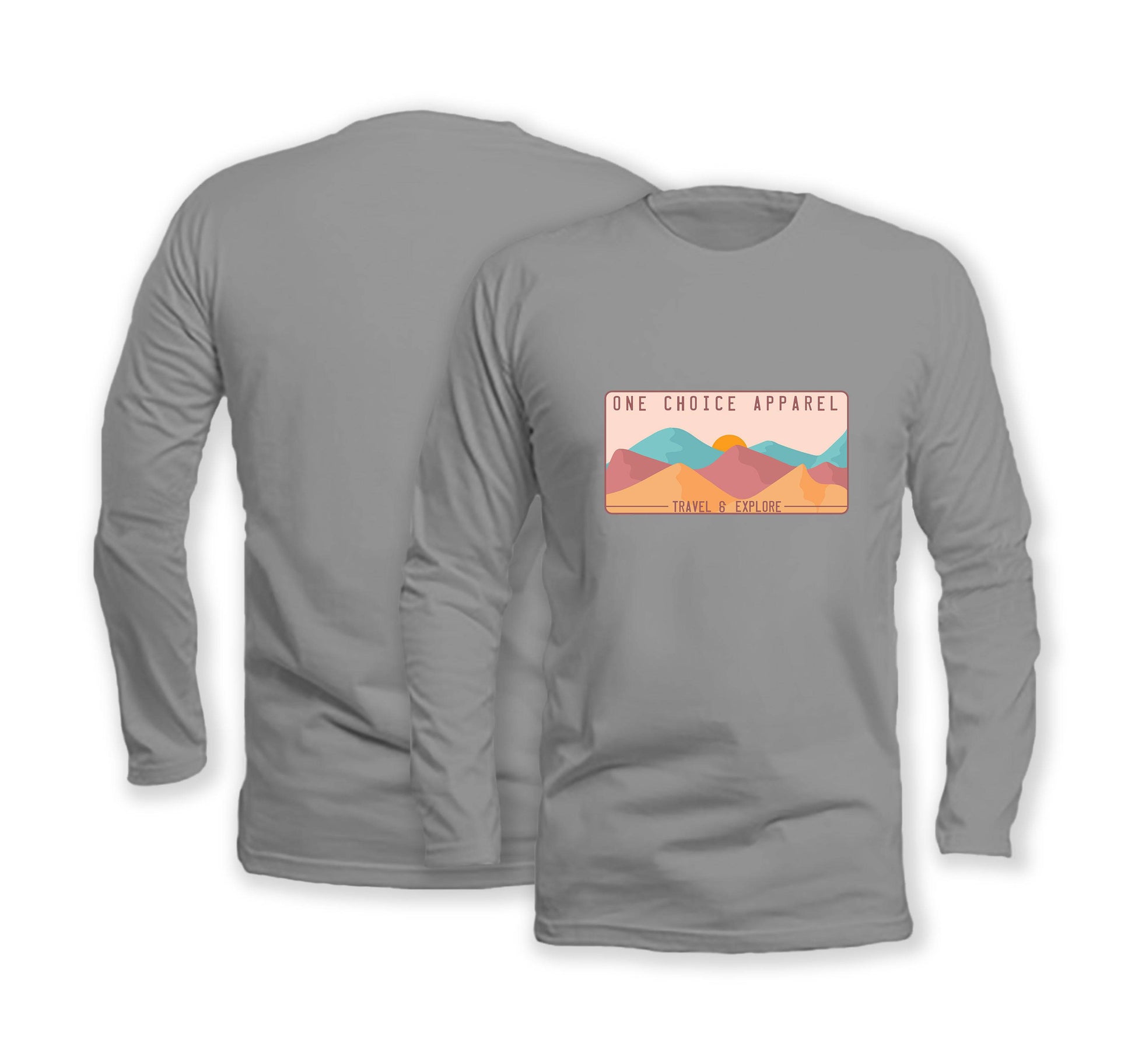 Mountain Scene - Long Sleeve Organic Cotton T-Shirt - Front Print - One Choice Apparel