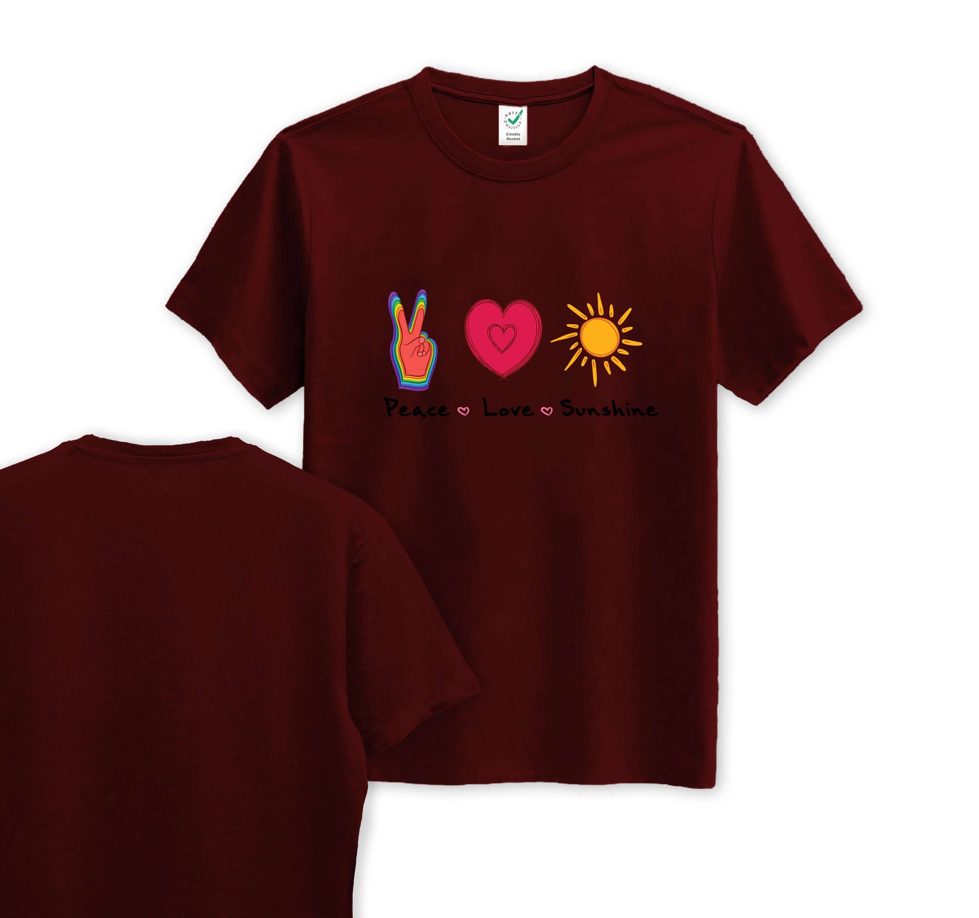 Peace Love & Sunshine - Front Print - Organic Cotton Tee - One Choice Apparel