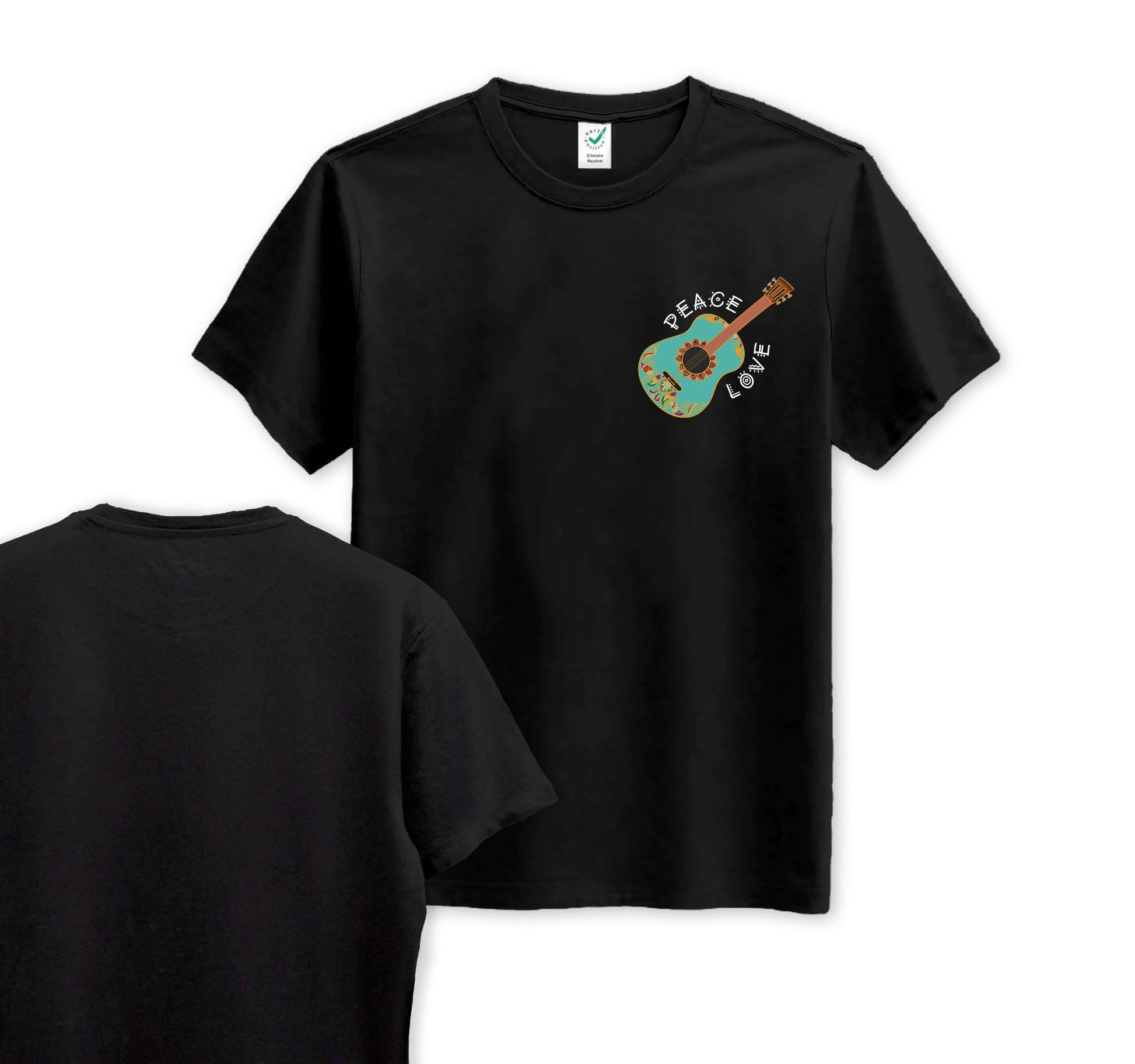 Peaceful Guitar - Pocket Print - Organic Cotton Tee - One Choice Apparel