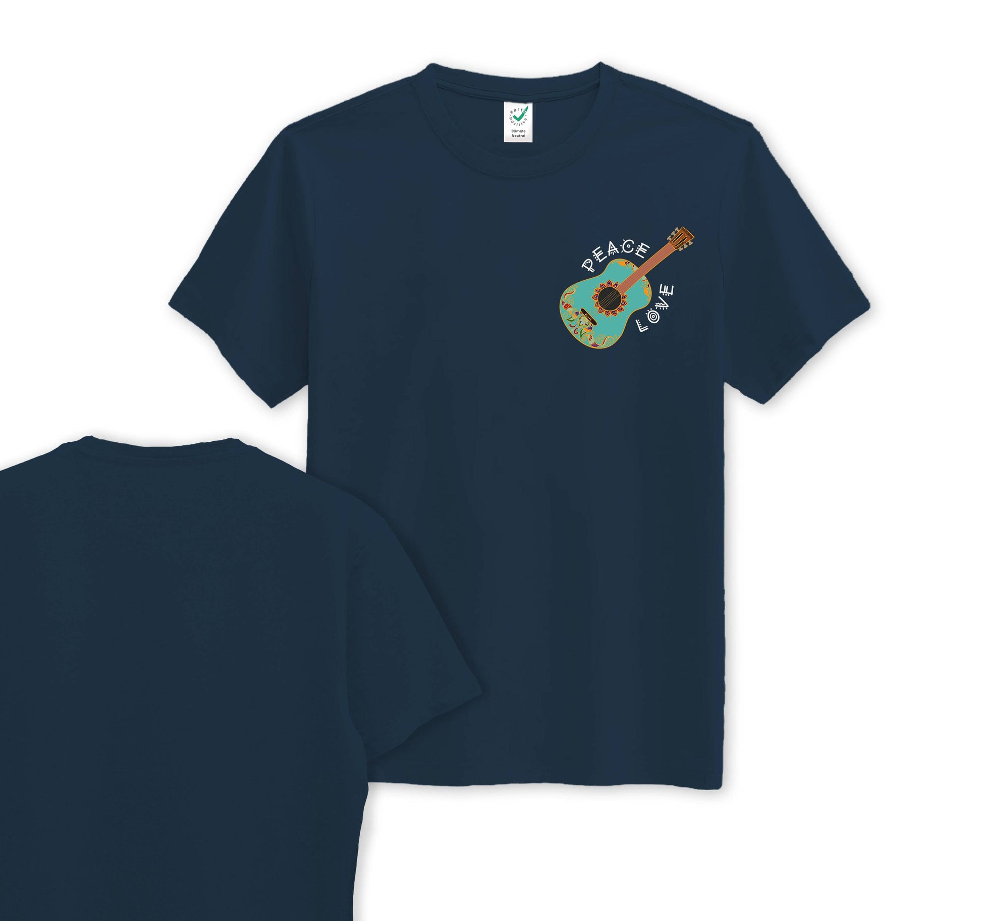 Peaceful Guitar - Pocket Print - Organic Cotton Tee - One Choice Apparel