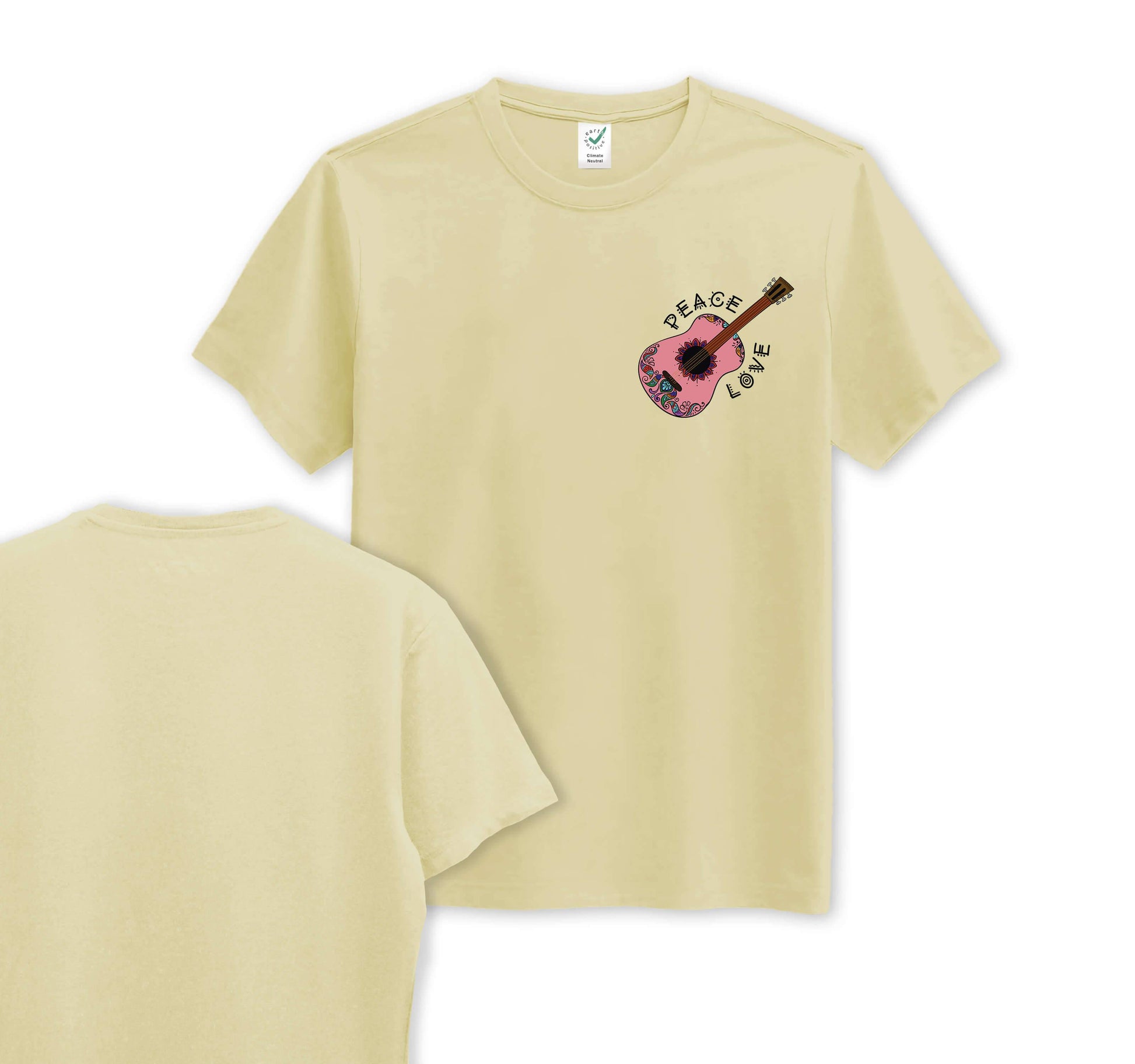 Peaceful Guitar - Pocket Print - Organic Cotton Tee - One Choice Apparel