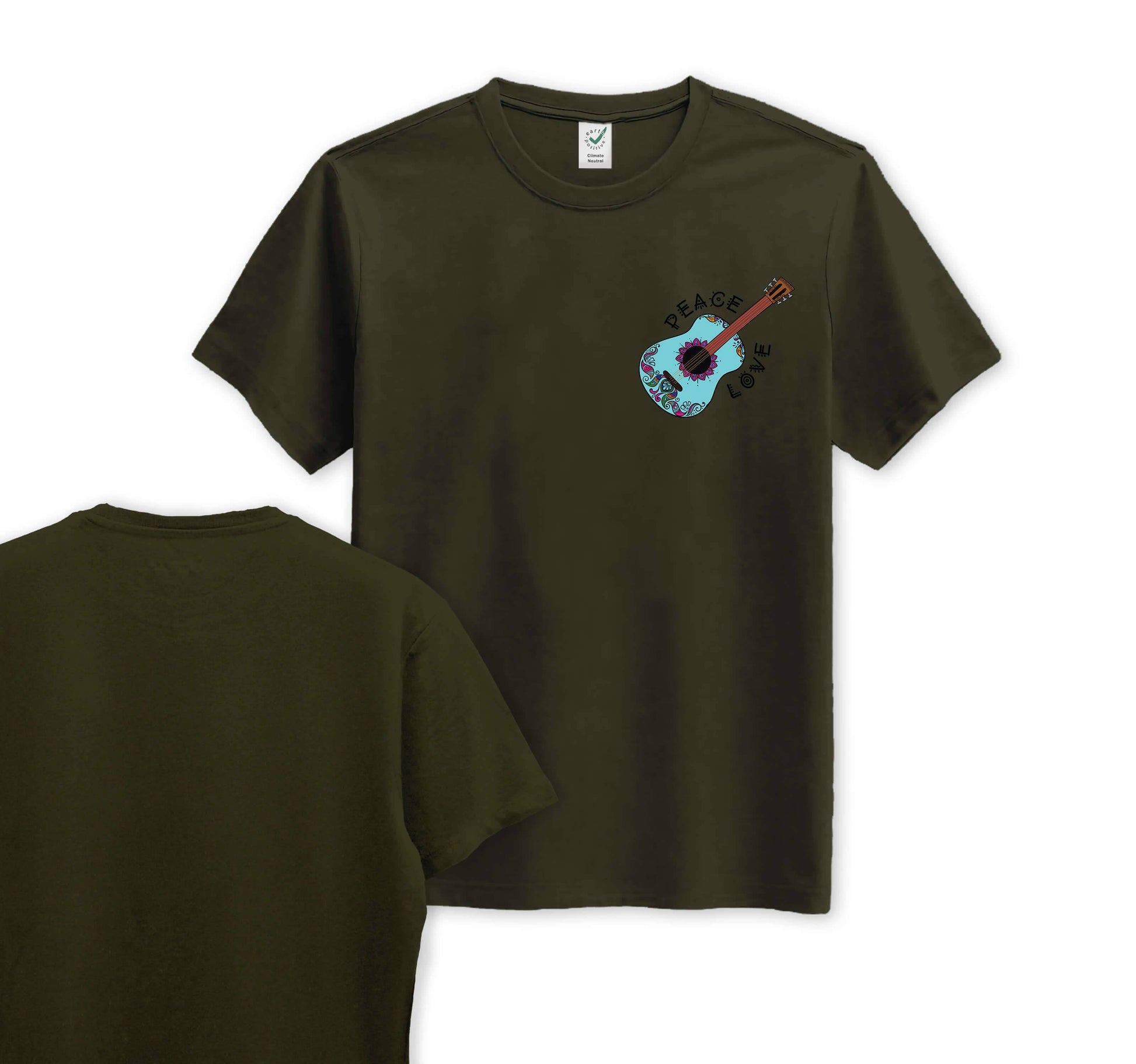 Peaceful Guitar - Pocket Print - Organic Cotton Tee - One Choice Apparel