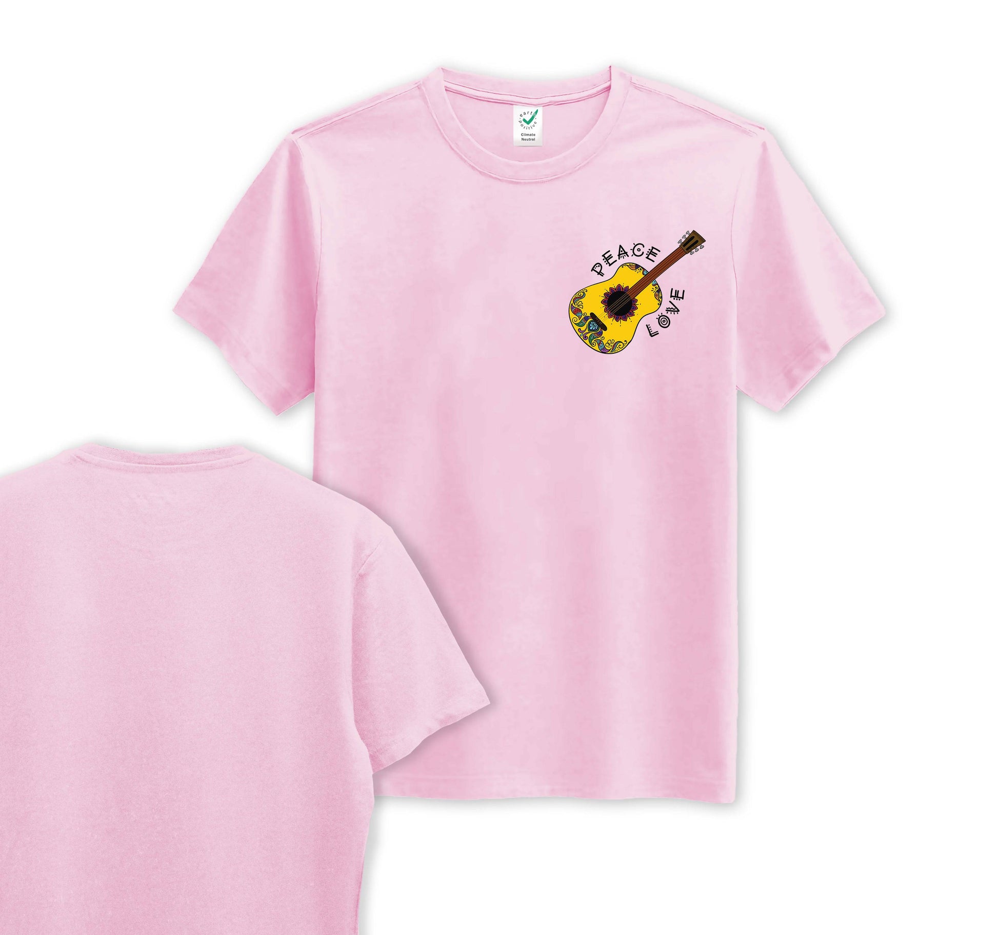 Peaceful Guitar - Pocket Print - Organic Cotton Tee - One Choice Apparel