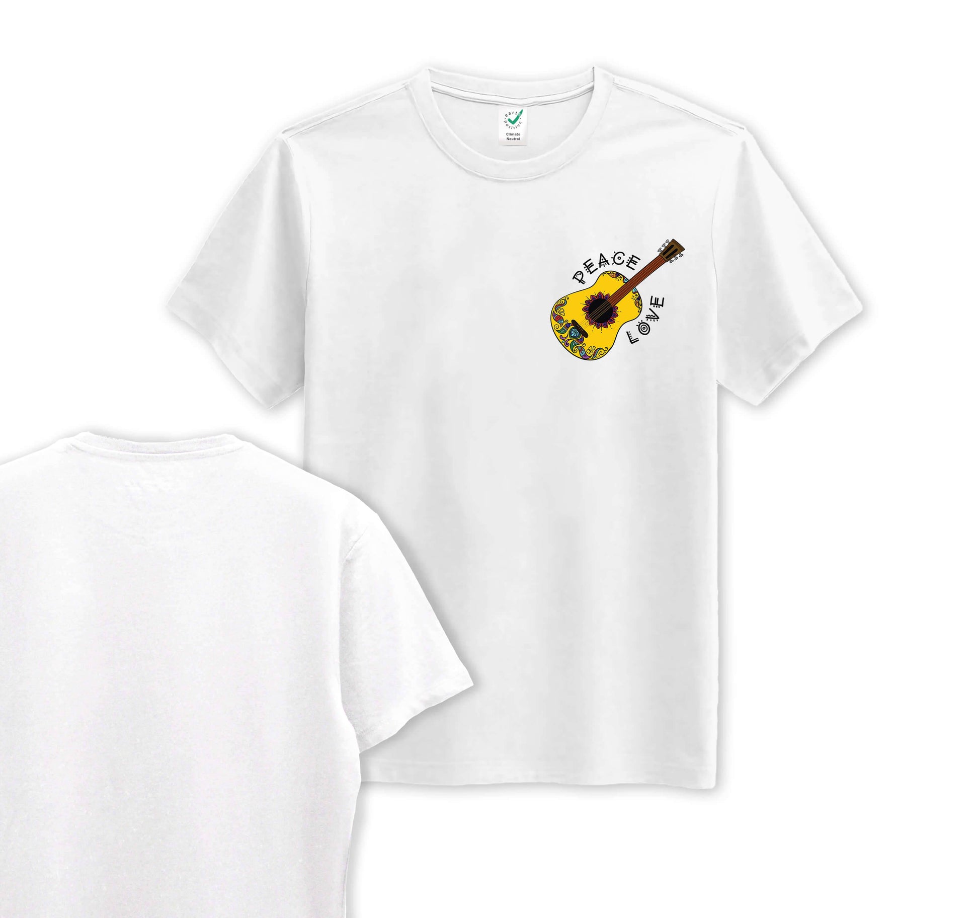 Peaceful Guitar - Pocket Print - Organic Cotton Tee - One Choice Apparel