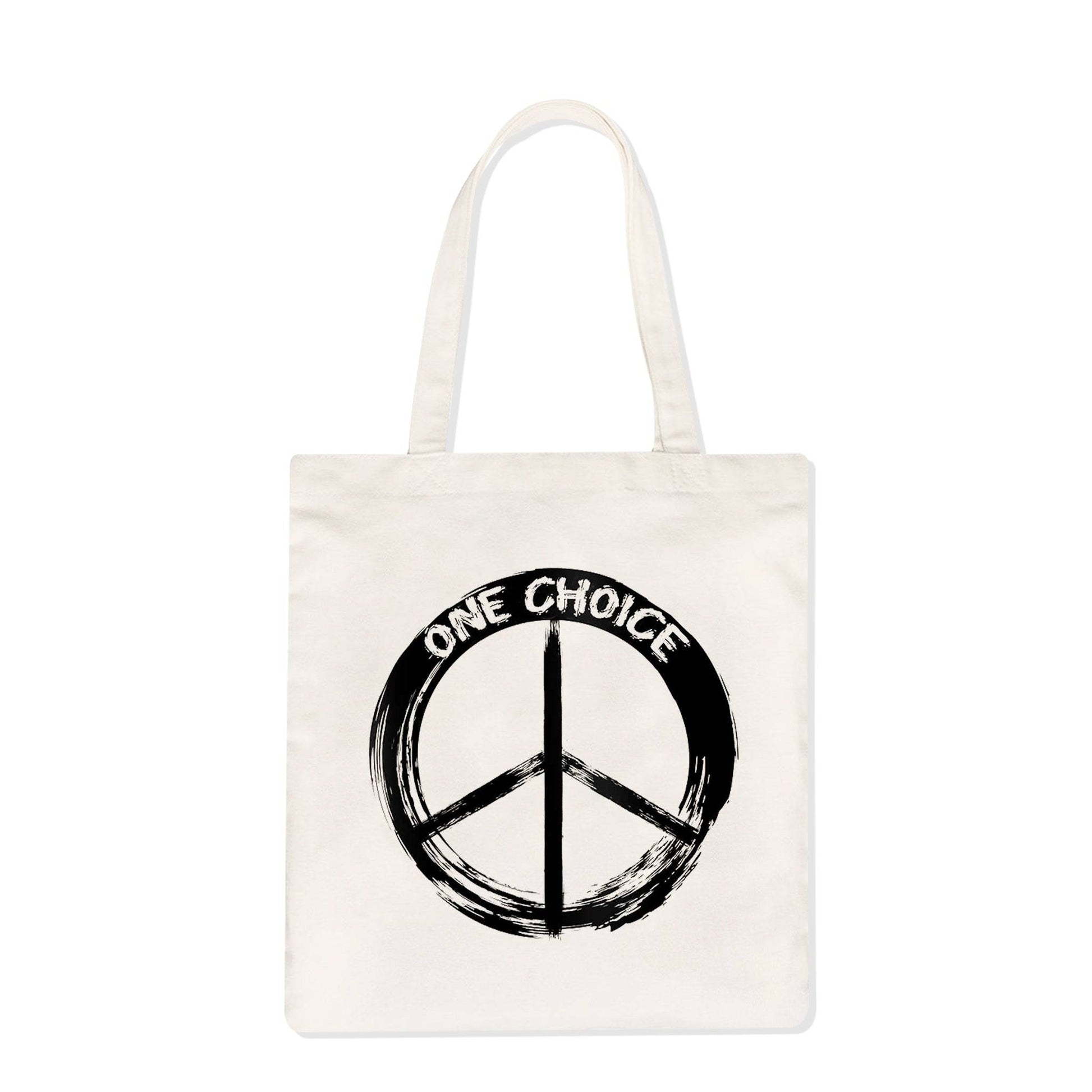 Round Peace Sign Natural Tote Bag - One Choice Apparel