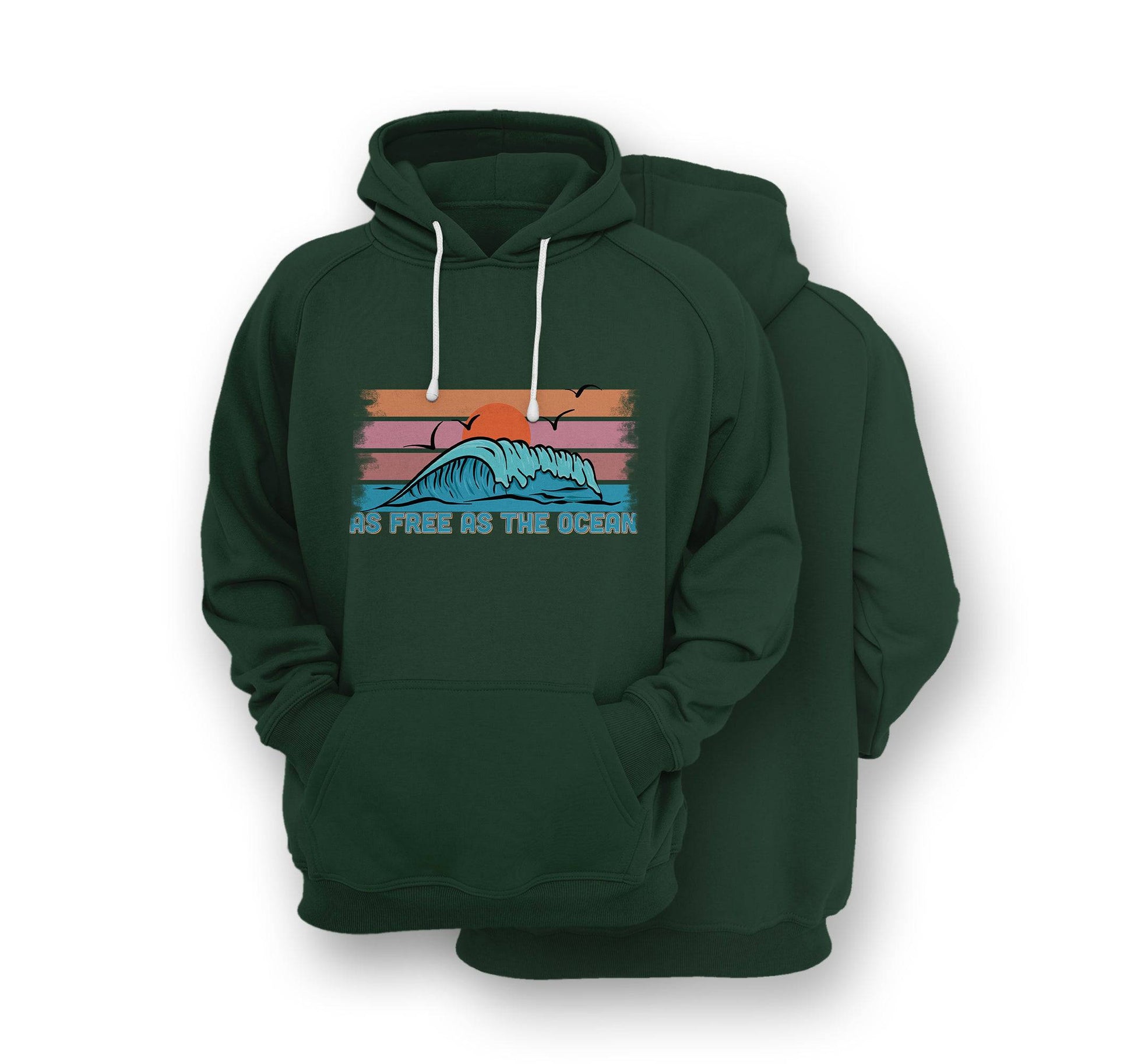 Sustainable Hoodie - As Free As The Ocean - Front Print - One Choice Apparel