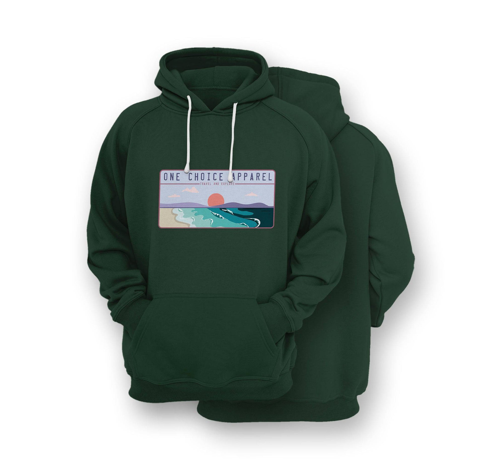 Sustainable Hoodie - Beach Scene Hoodie - Front Print - One Choice Apparel