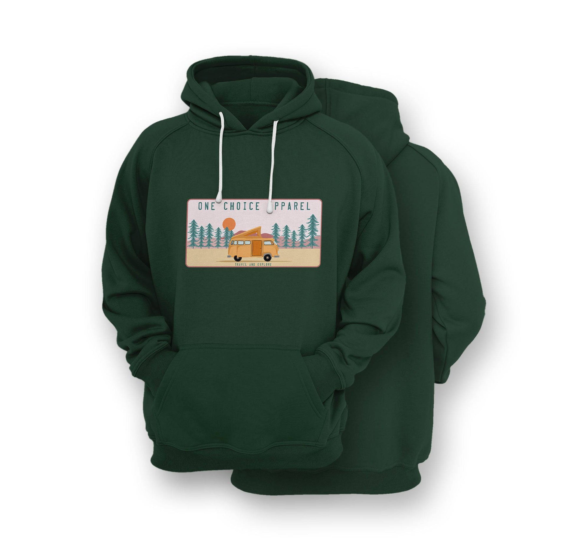 Sustainable Hoodie - Campervan Scene - Front Print - One Choice Apparel