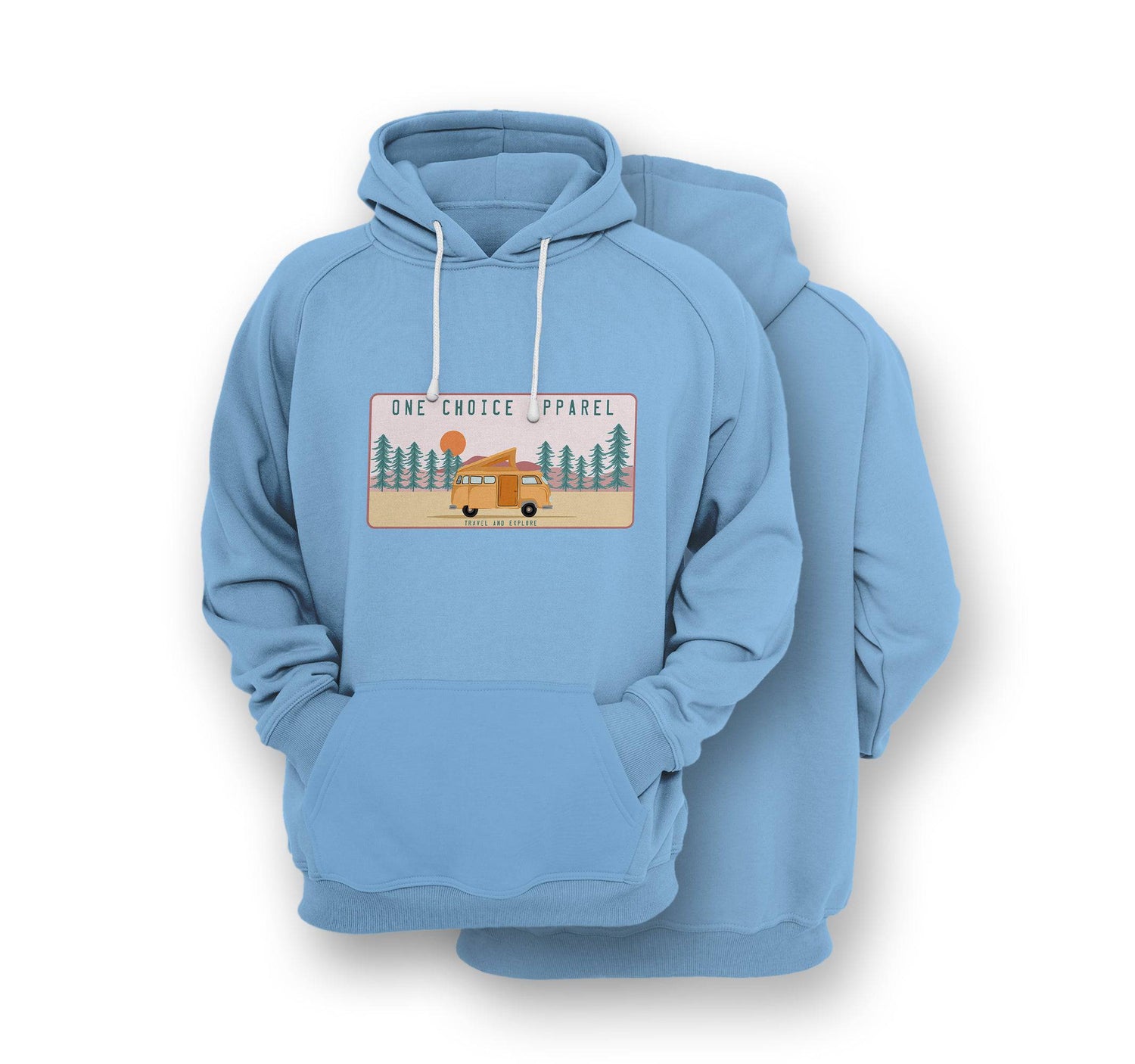 Sustainable Hoodie - Campervan Scene - Front Print - One Choice Apparel