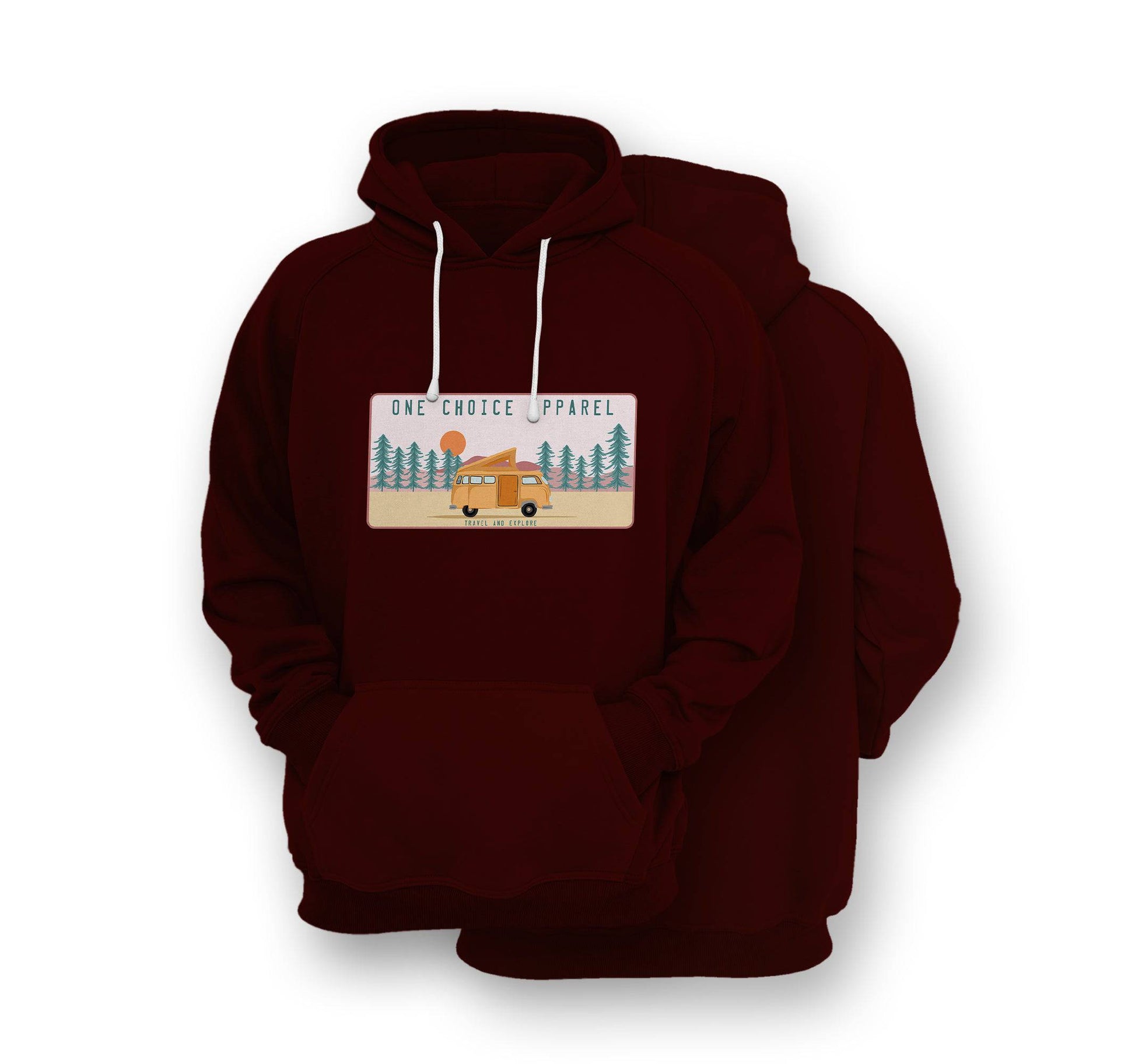 Sustainable Hoodie - Campervan Scene - Front Print - One Choice Apparel