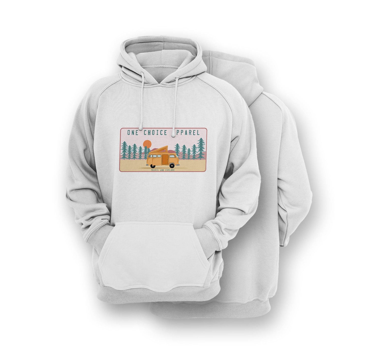 Sustainable Hoodie - Campervan Scene - Front Print - One Choice Apparel