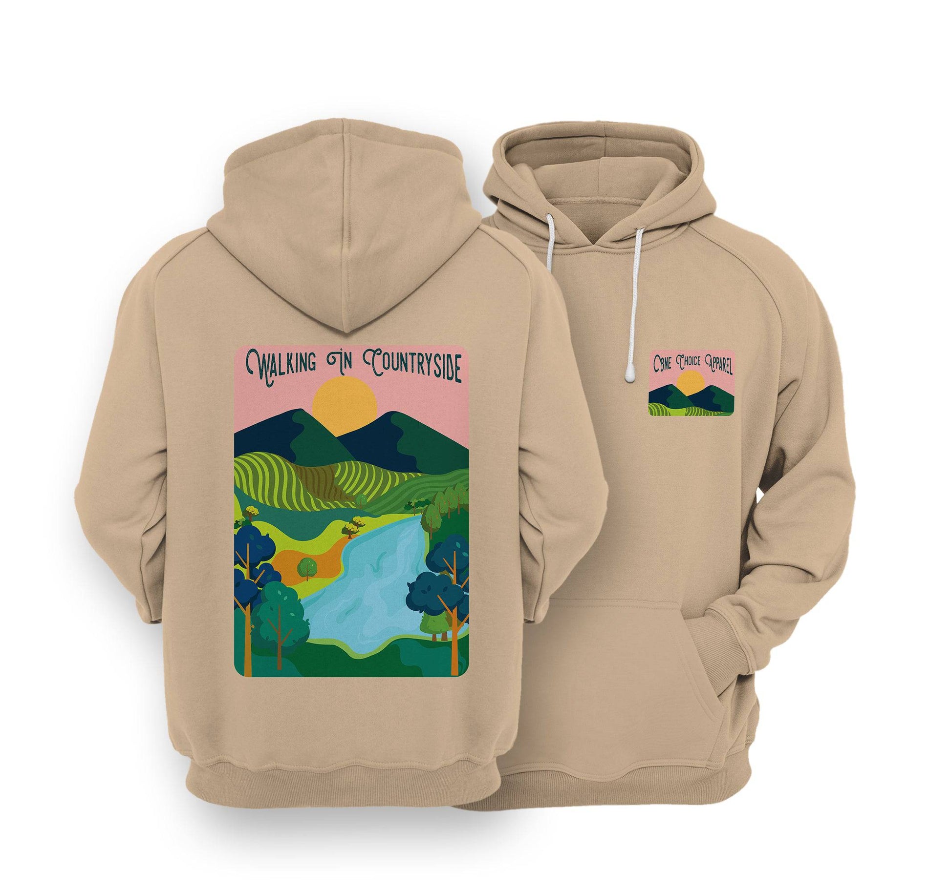 Sustainable Hoodie - Walking In Countryside - One Choice Apparel