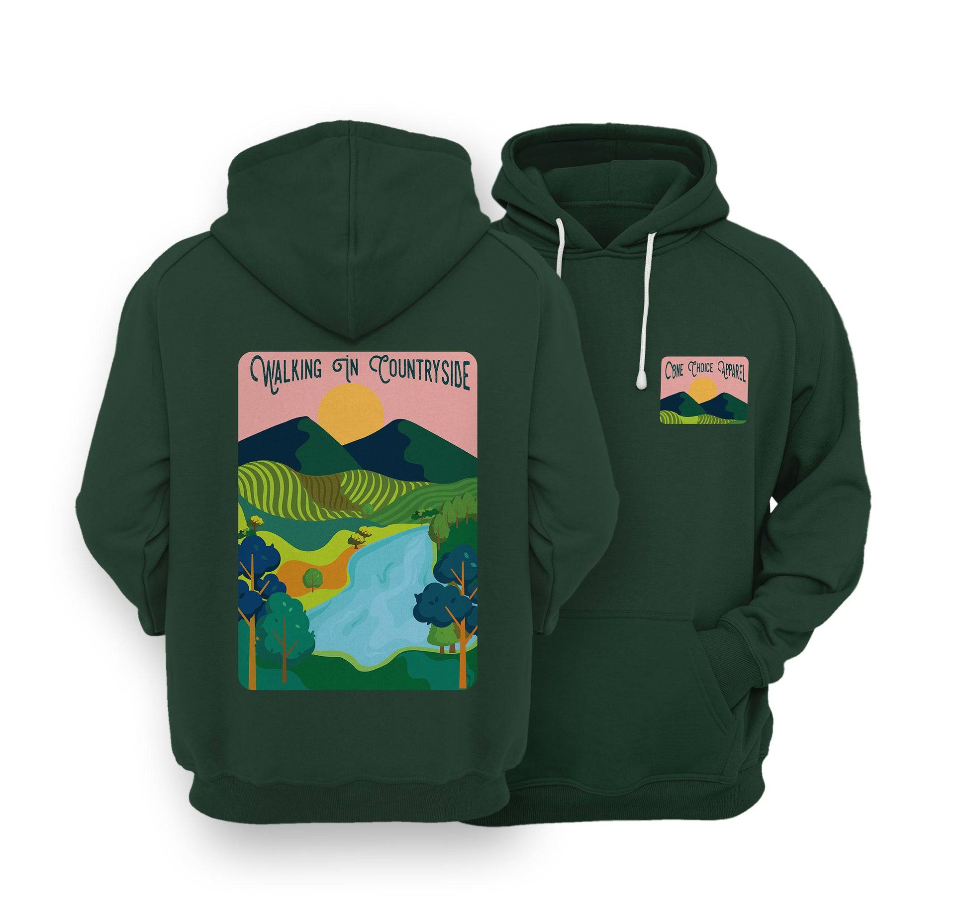 Sustainable Hoodie - Walking In Countryside - One Choice Apparel