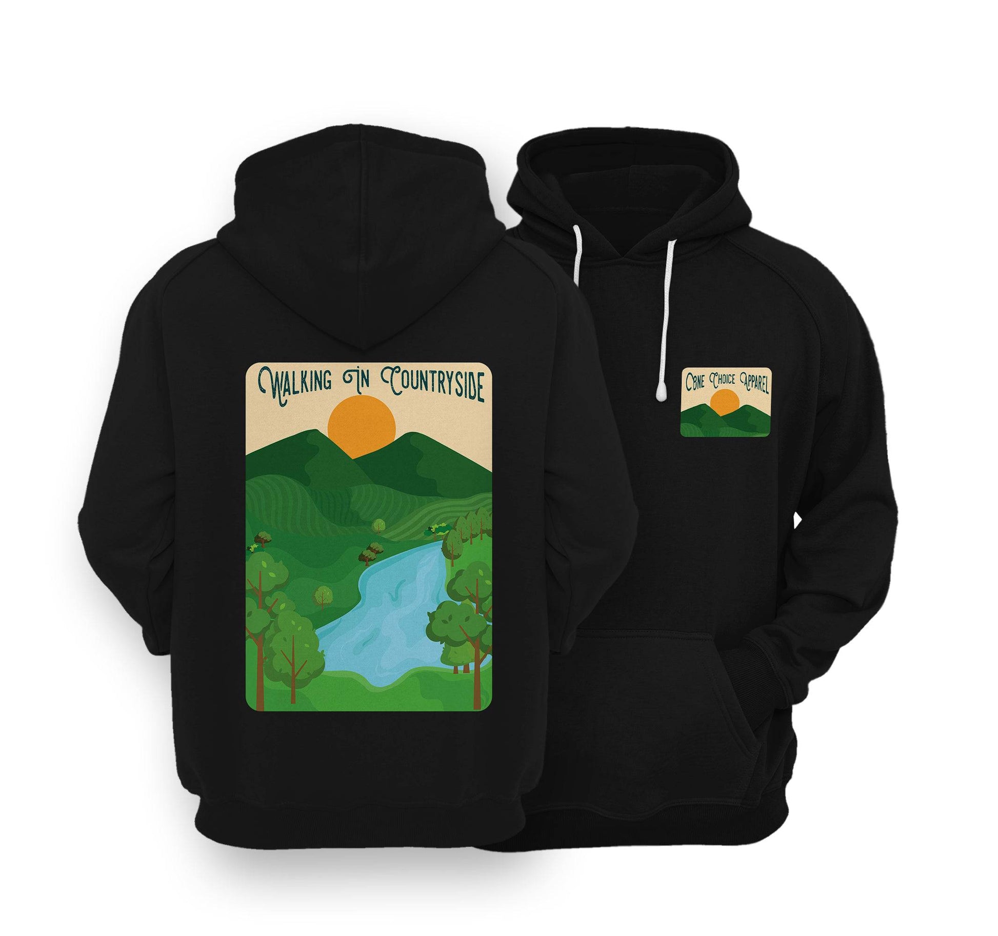 Sustainable Hoodie - Walking In Countryside - One Choice Apparel