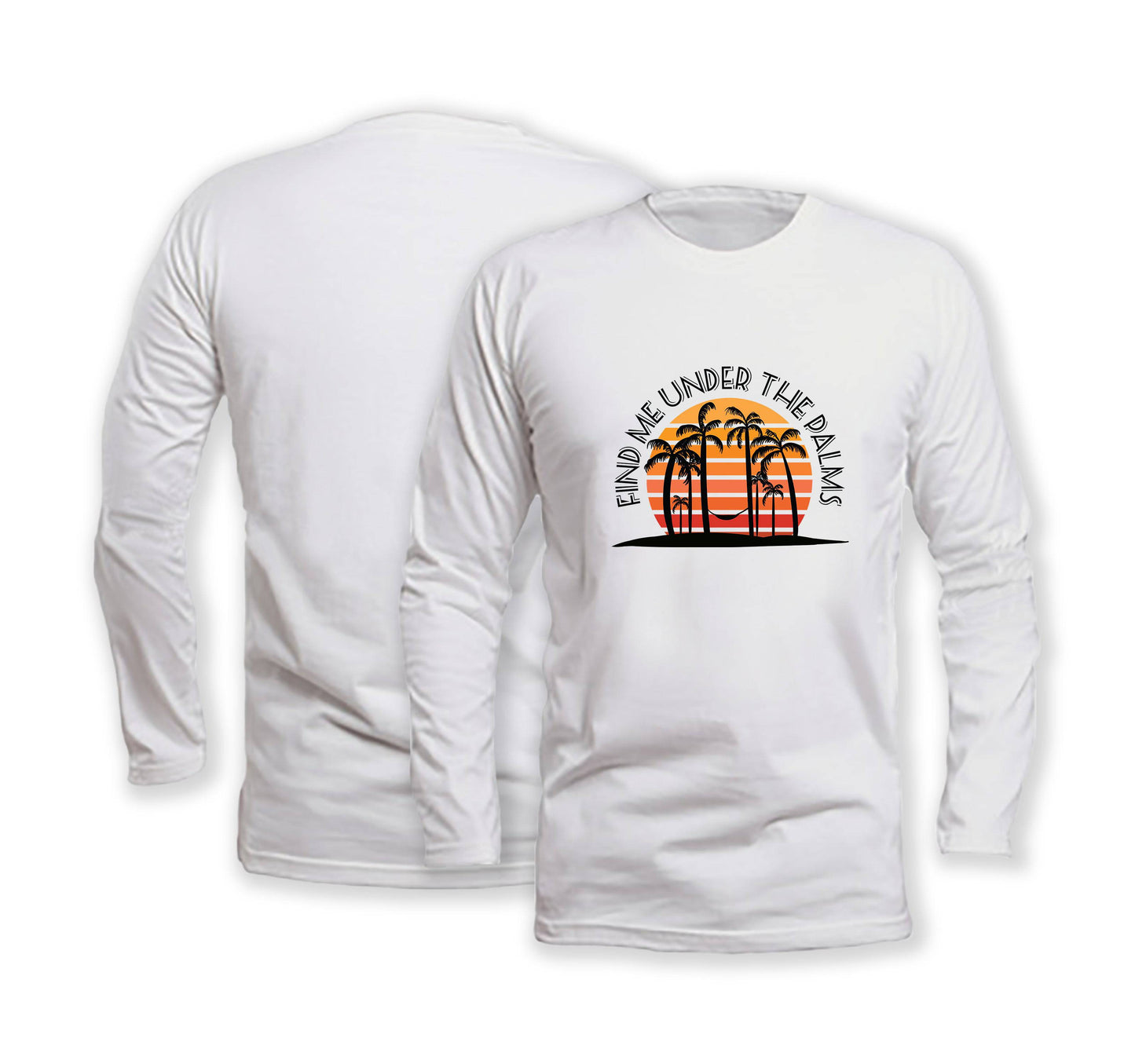 Under The Palms - Long Sleeve Organic Cotton T-Shirt - Front Print - One Choice Apparel