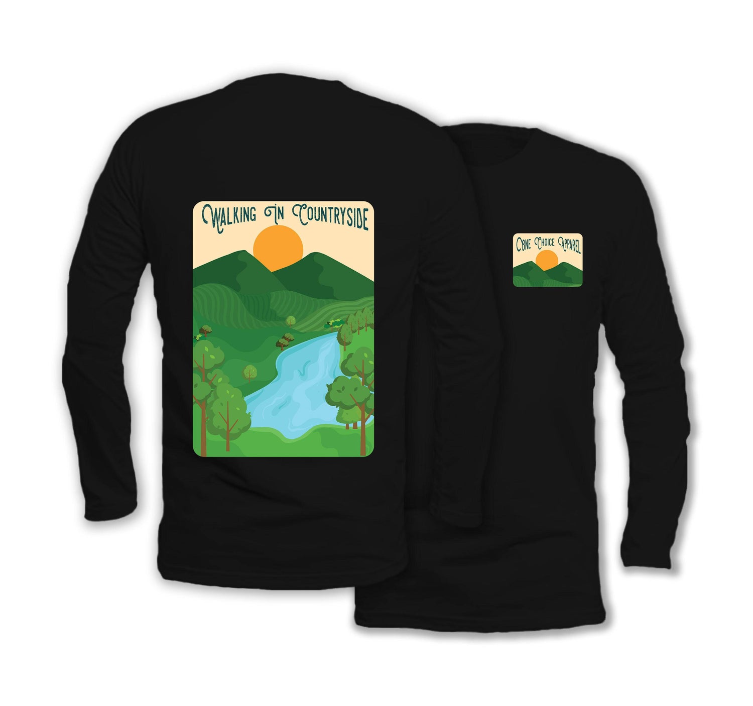 Walking In Countryside - Long Sleeve Organic Cotton T-Shirt - One Choice Apparel